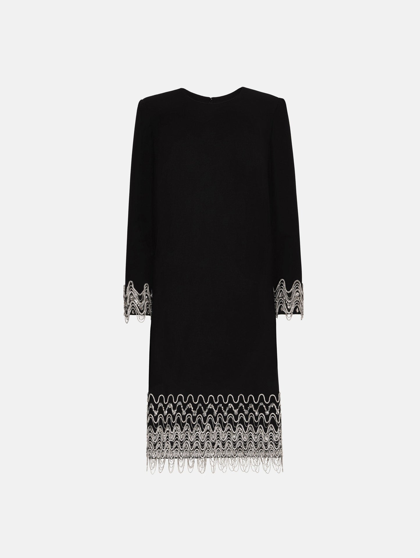 Crystal Wave Embroidered Shift Dress Black / Oscar de la Renta