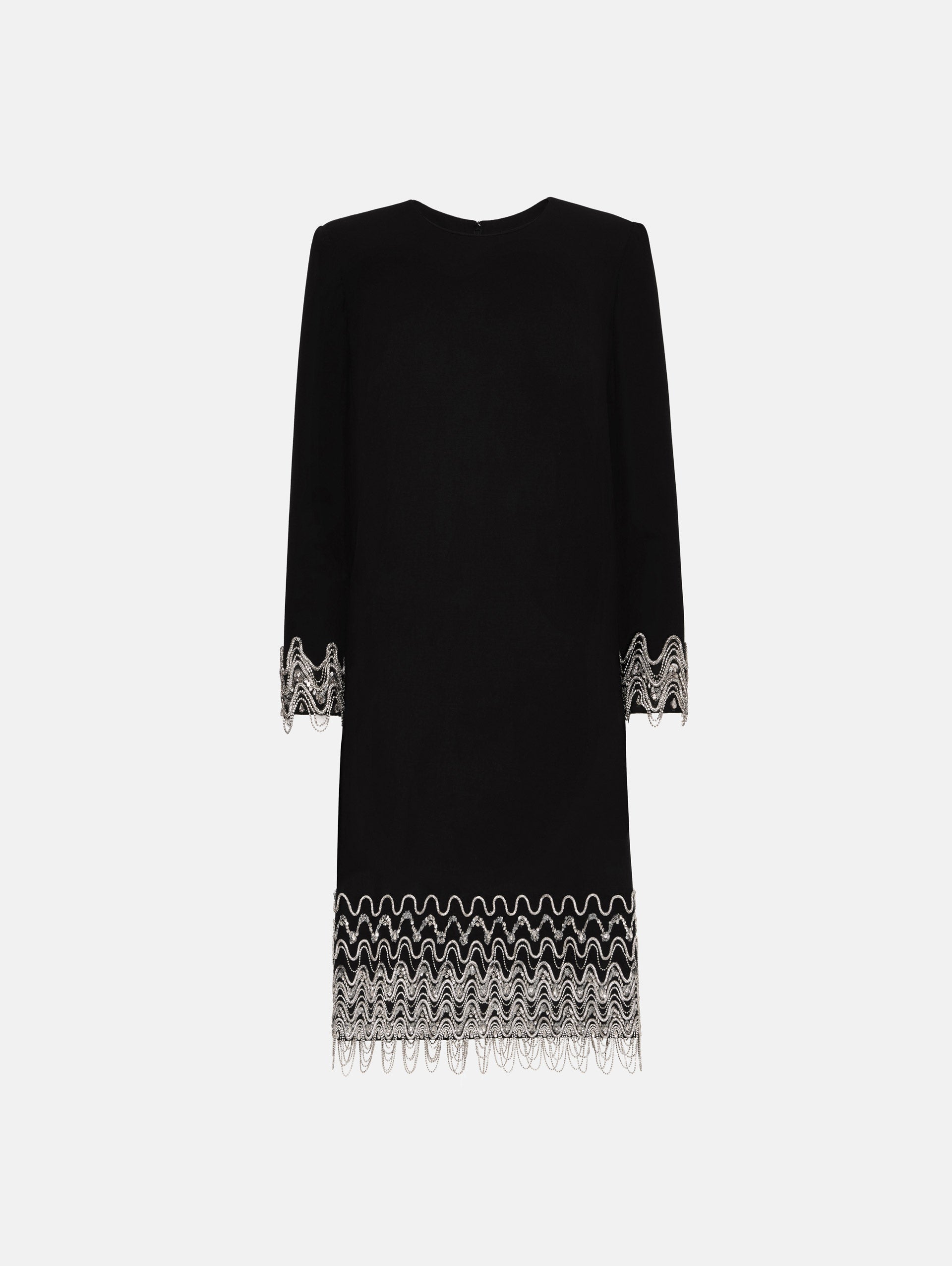 Crystal Wave Embroidered Shift Dress Black / Oscar de la Renta