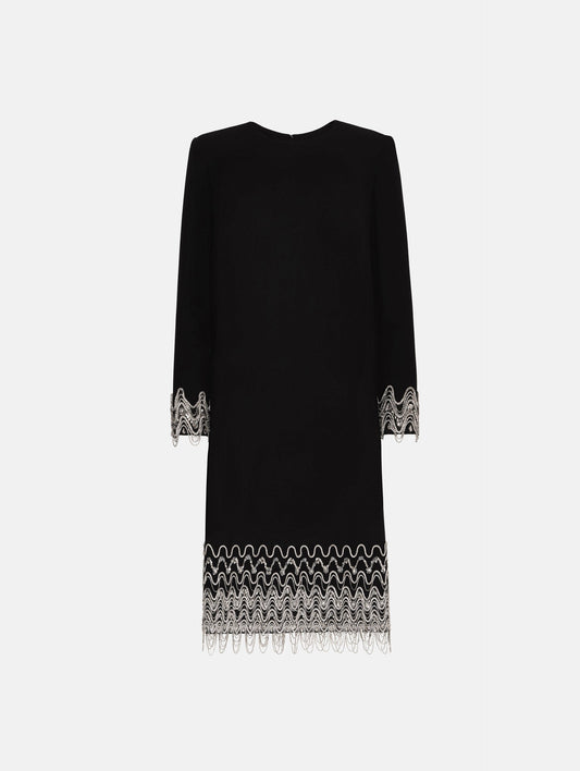 Crystal Wave Embroidered Shift Dress Black / Oscar de la Renta