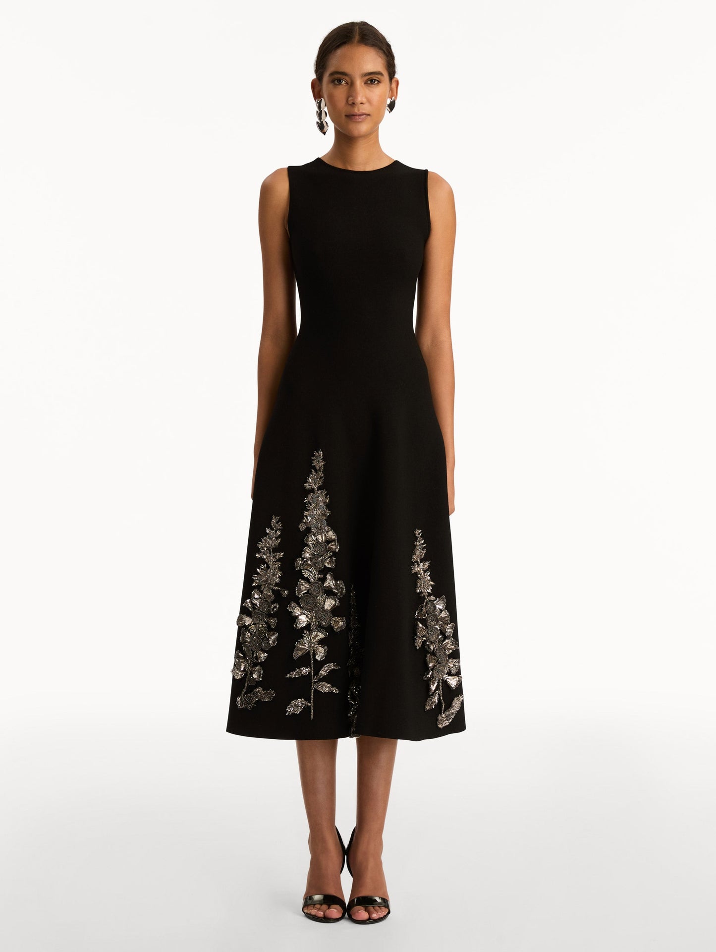 Foxglove Sequin Embroidered Knit Dress Black / Oscar de la Renta