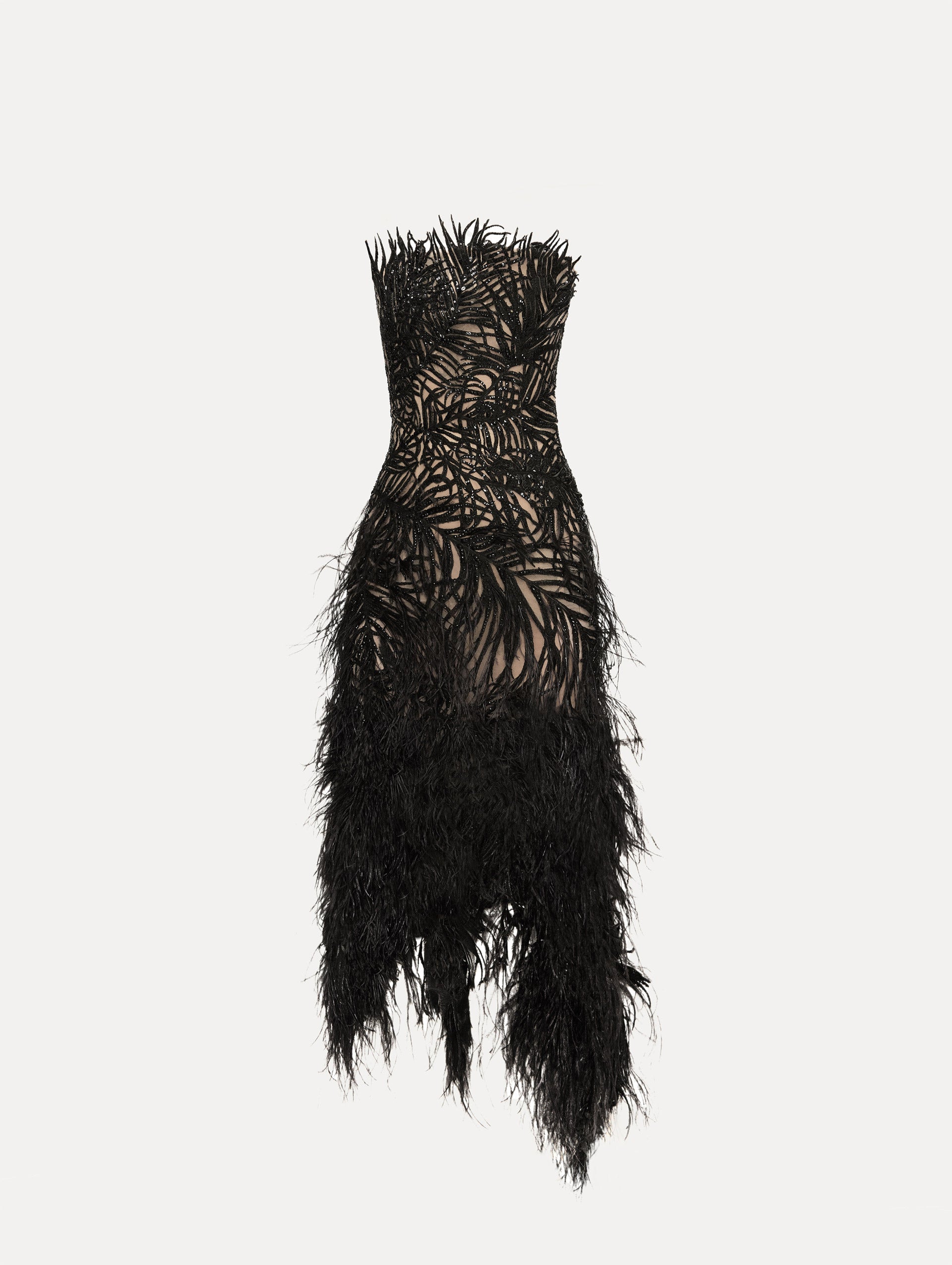 Feather Embroidered Cocktail Dress Black / Oscar de la Renta