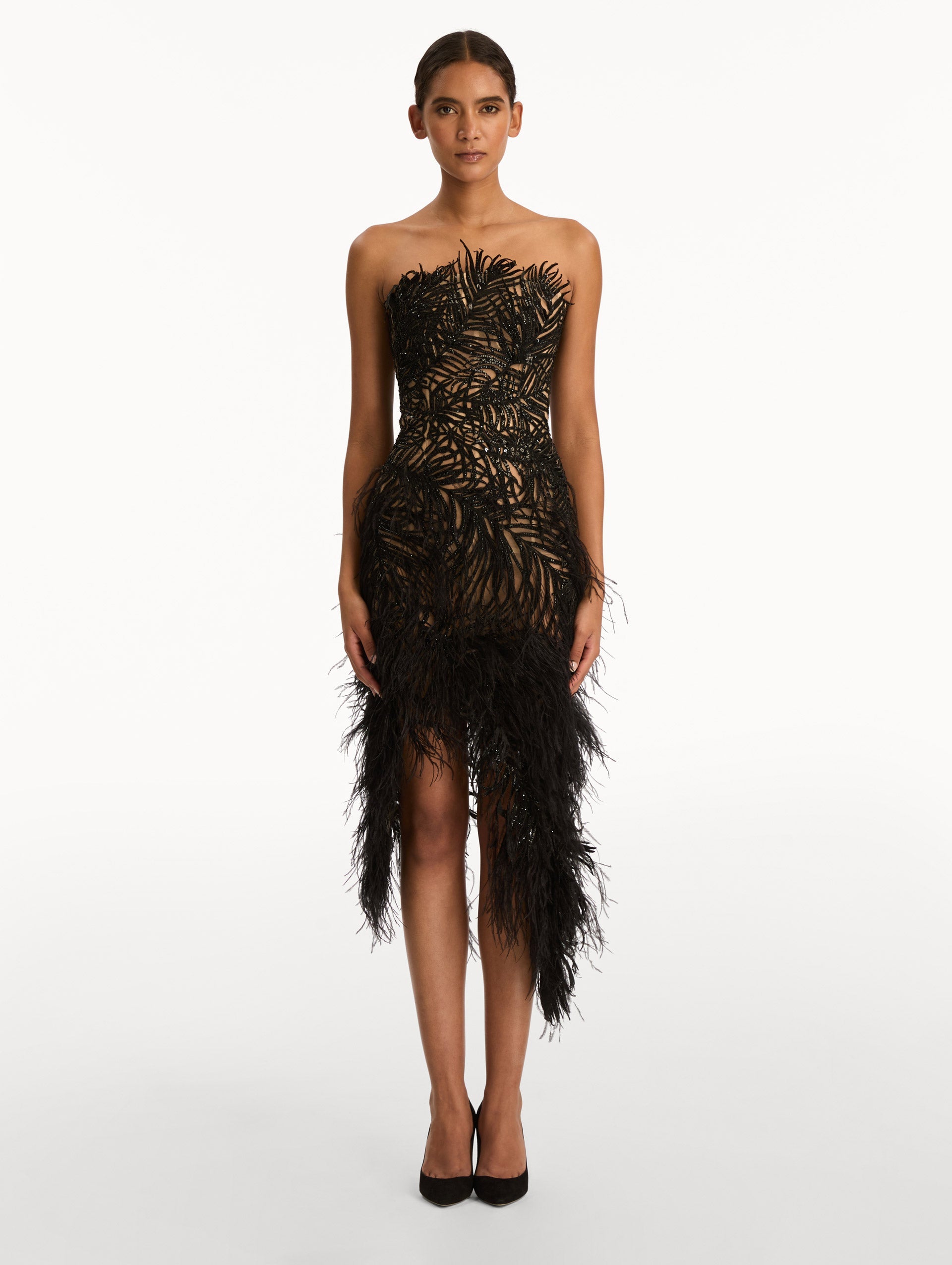 Feather Embroidered Cocktail Dress Black / Oscar de la Renta