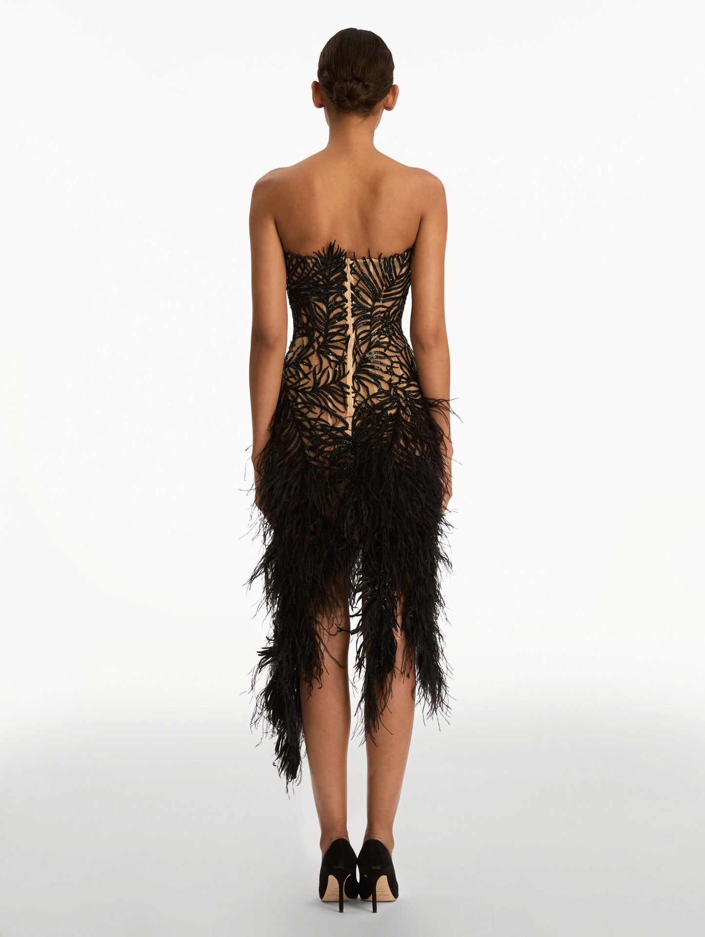 Feather Embroidered Cocktail Dress Black / Oscar de la Renta