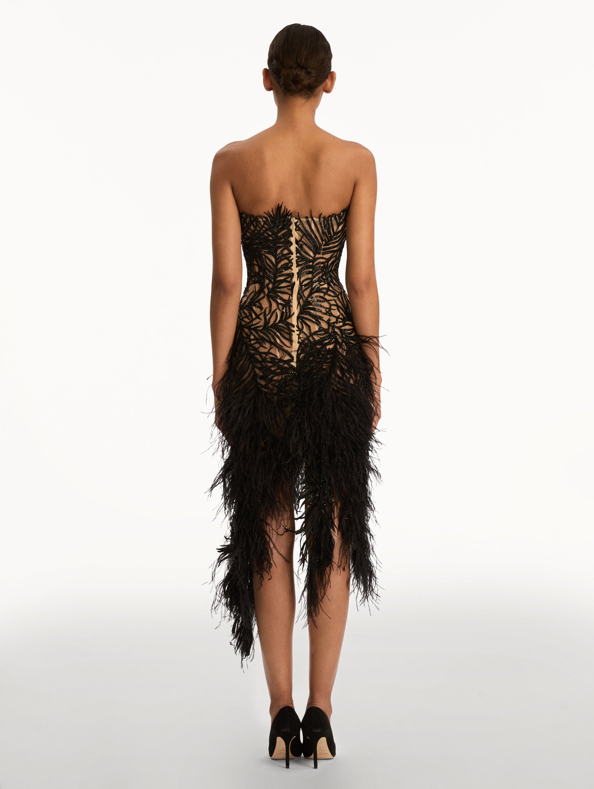 Feather Embroidered Cocktail Dress Black / Oscar de la Renta