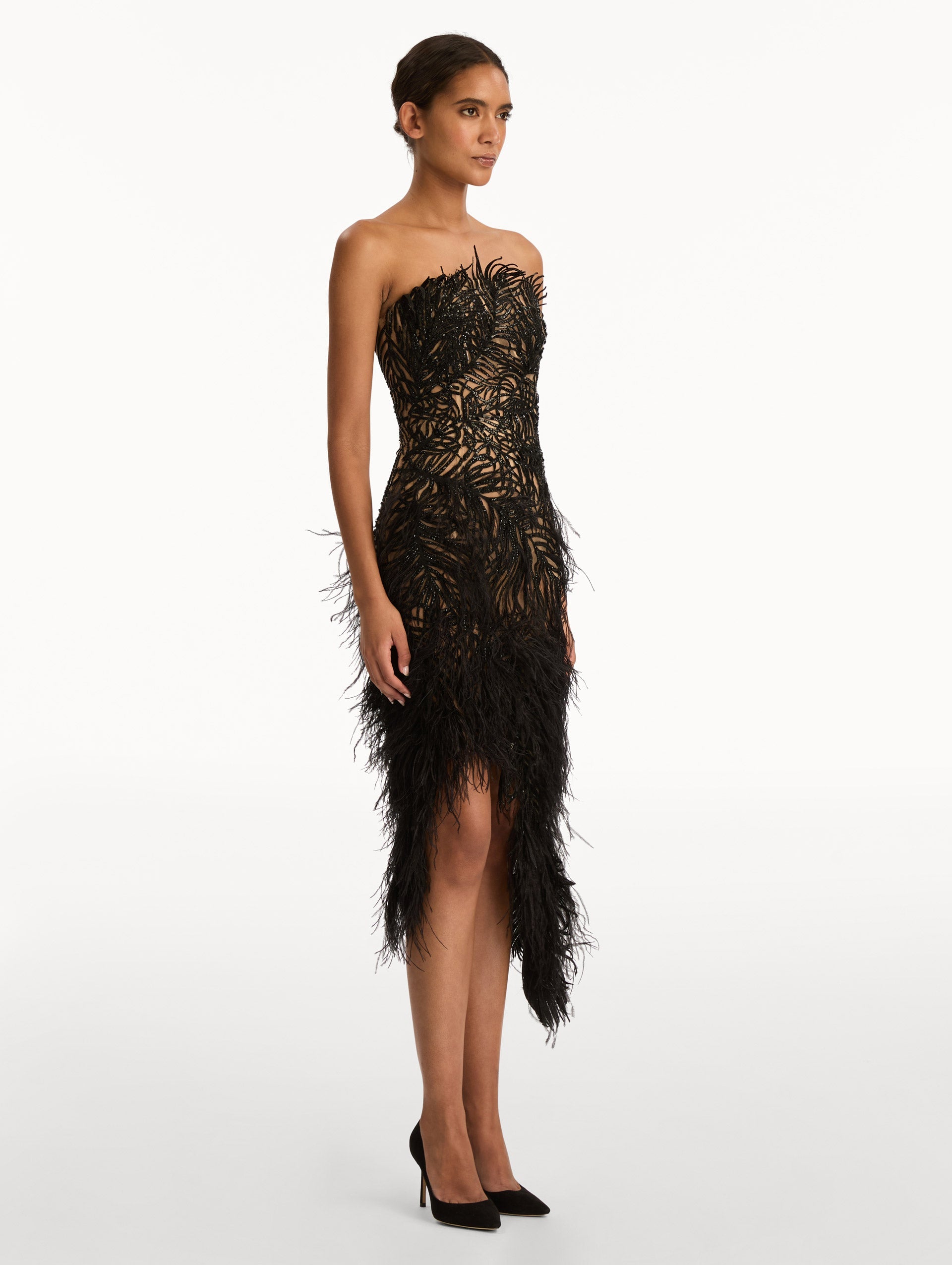 Feather Embroidered Cocktail Dress Black / Oscar de la Renta