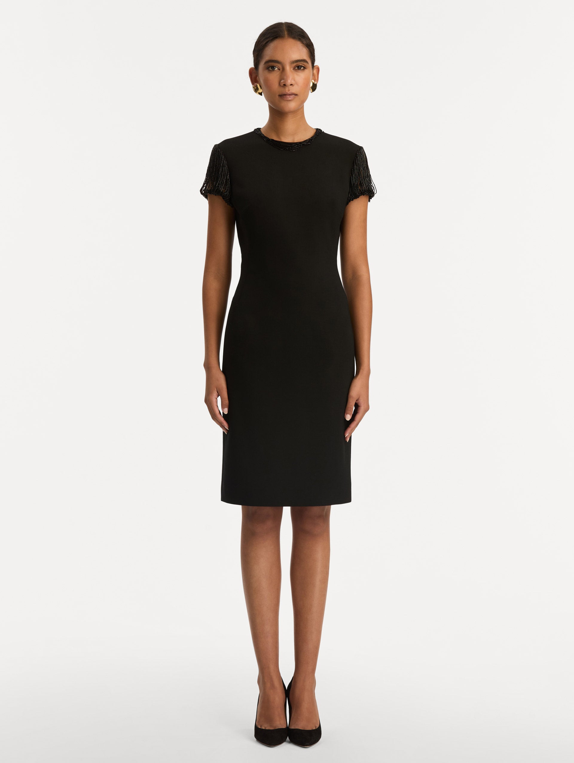 Bugle Bead Embroidered Cocktail Dress Black / Oscar de la Renta