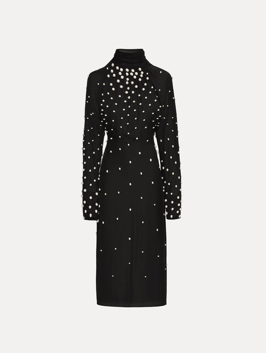 Pearl Cluster Georgette Dress Black / Oscar de la Renta