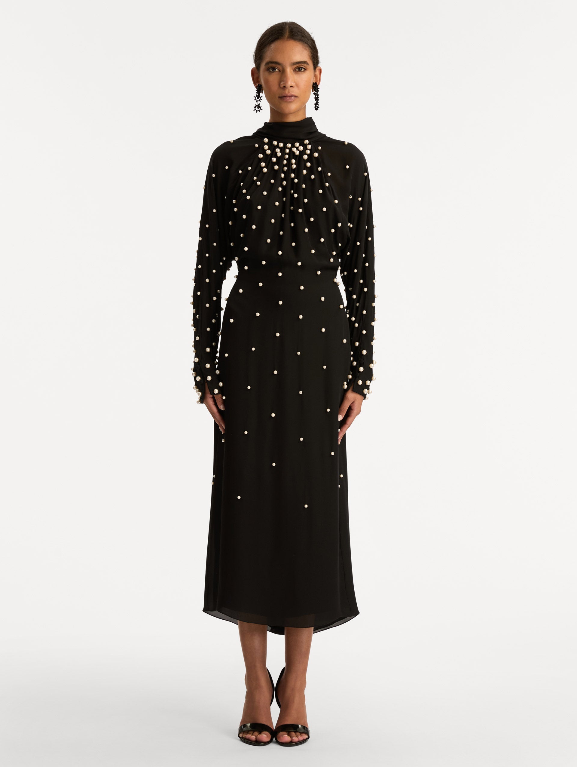Pearl Cluster Georgette Dress Black / Oscar de la Renta