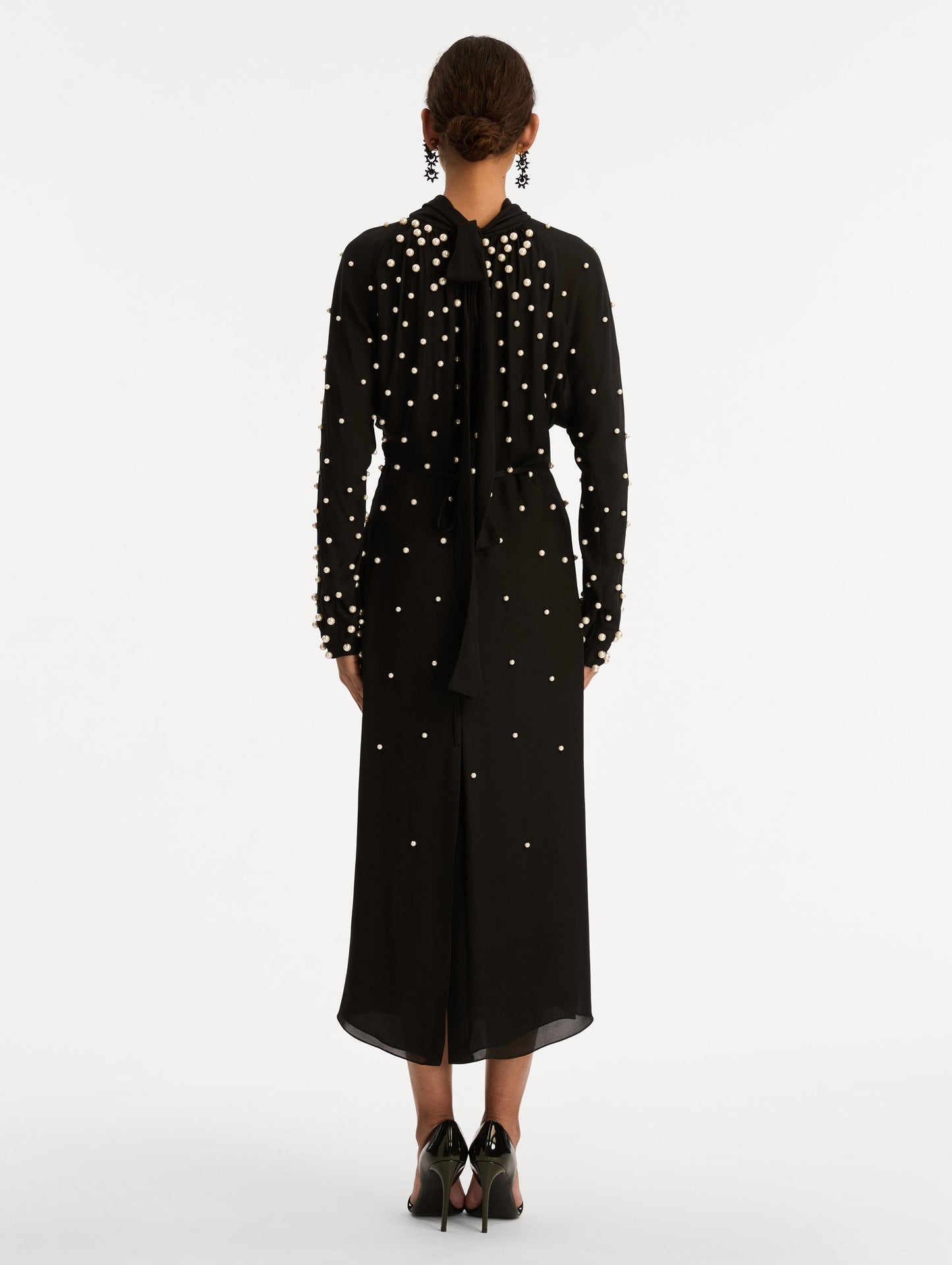 Pearl Cluster Georgette Dress Black / Oscar de la Renta
