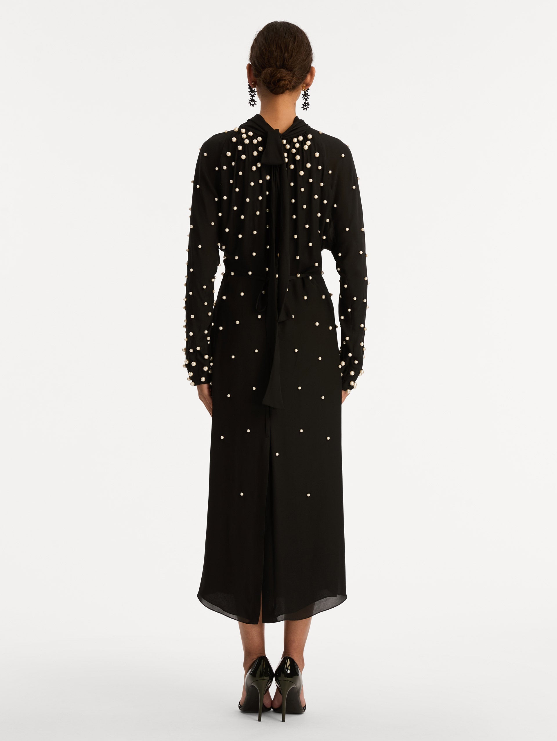 Pearl Cluster Georgette Dress Black / Oscar de la Renta
