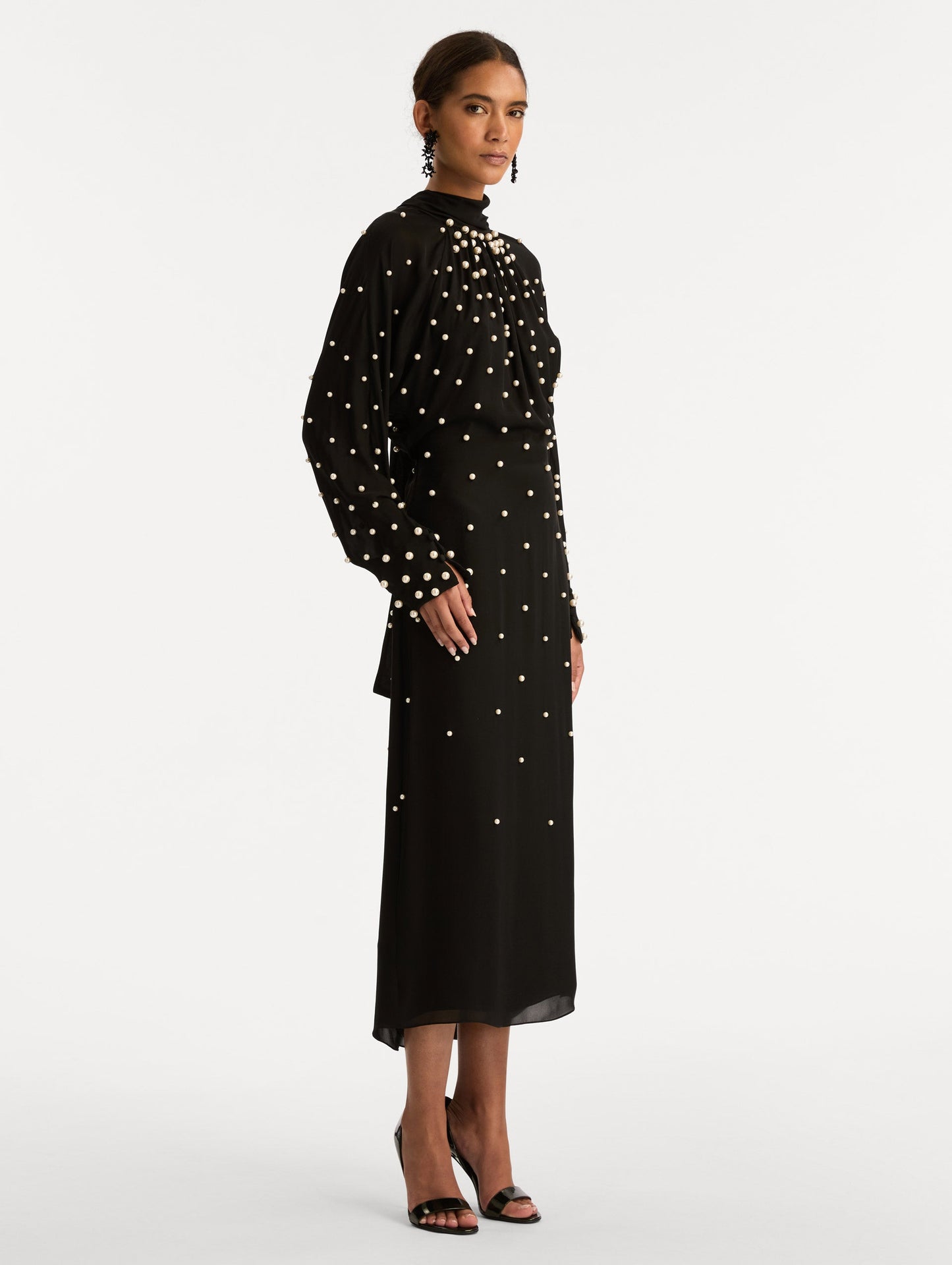 Pearl Cluster Georgette Dress Black / Oscar de la Renta