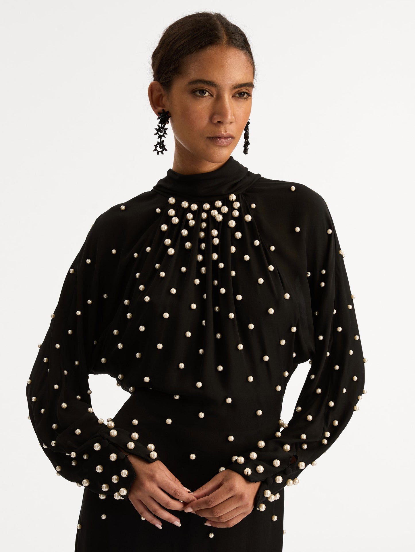 Pearl Cluster Georgette Dress Black / Oscar de la Renta