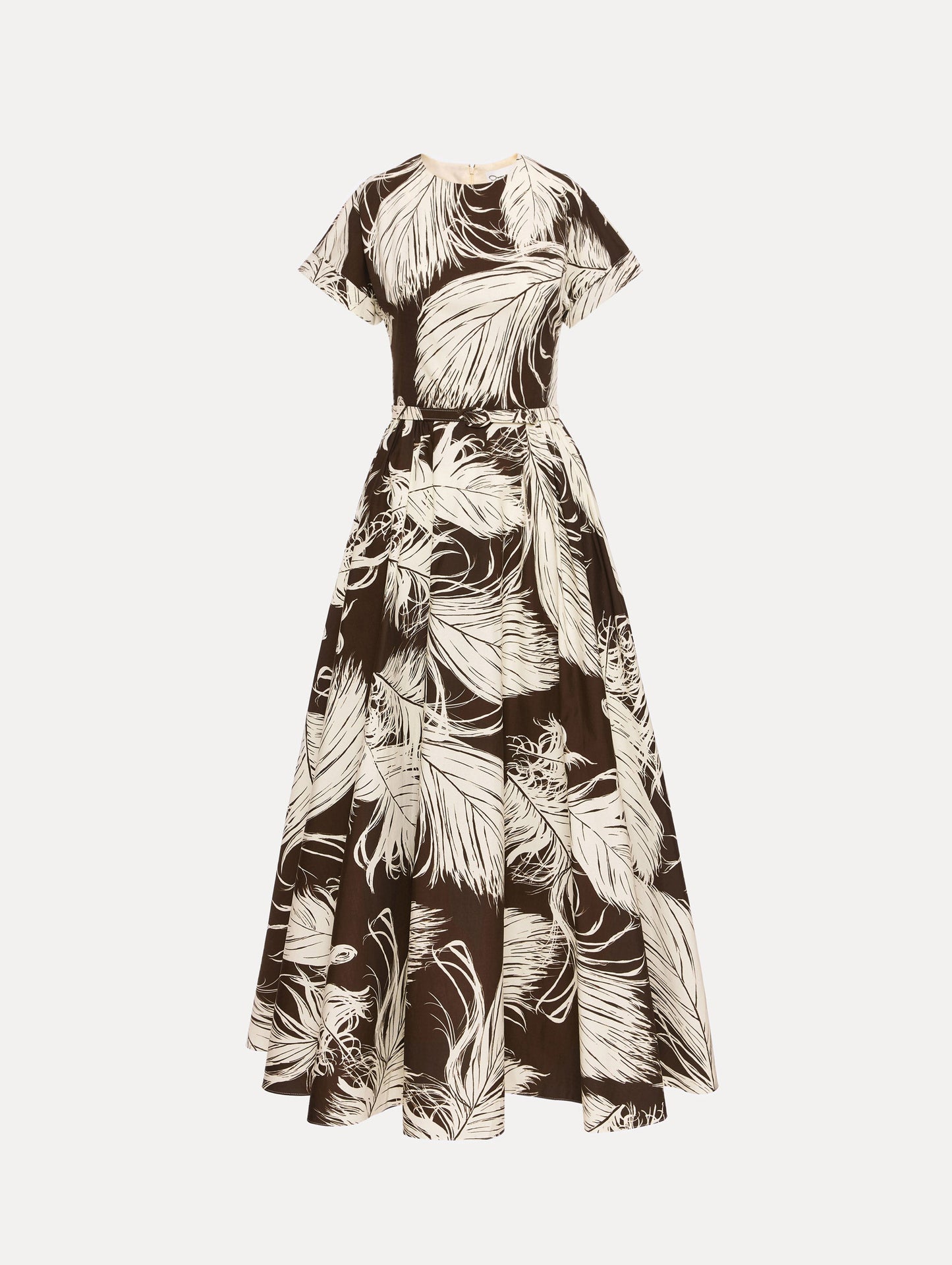 Feather Cotton Poplin Dress Ecru/dark brown / Oscar de la Renta