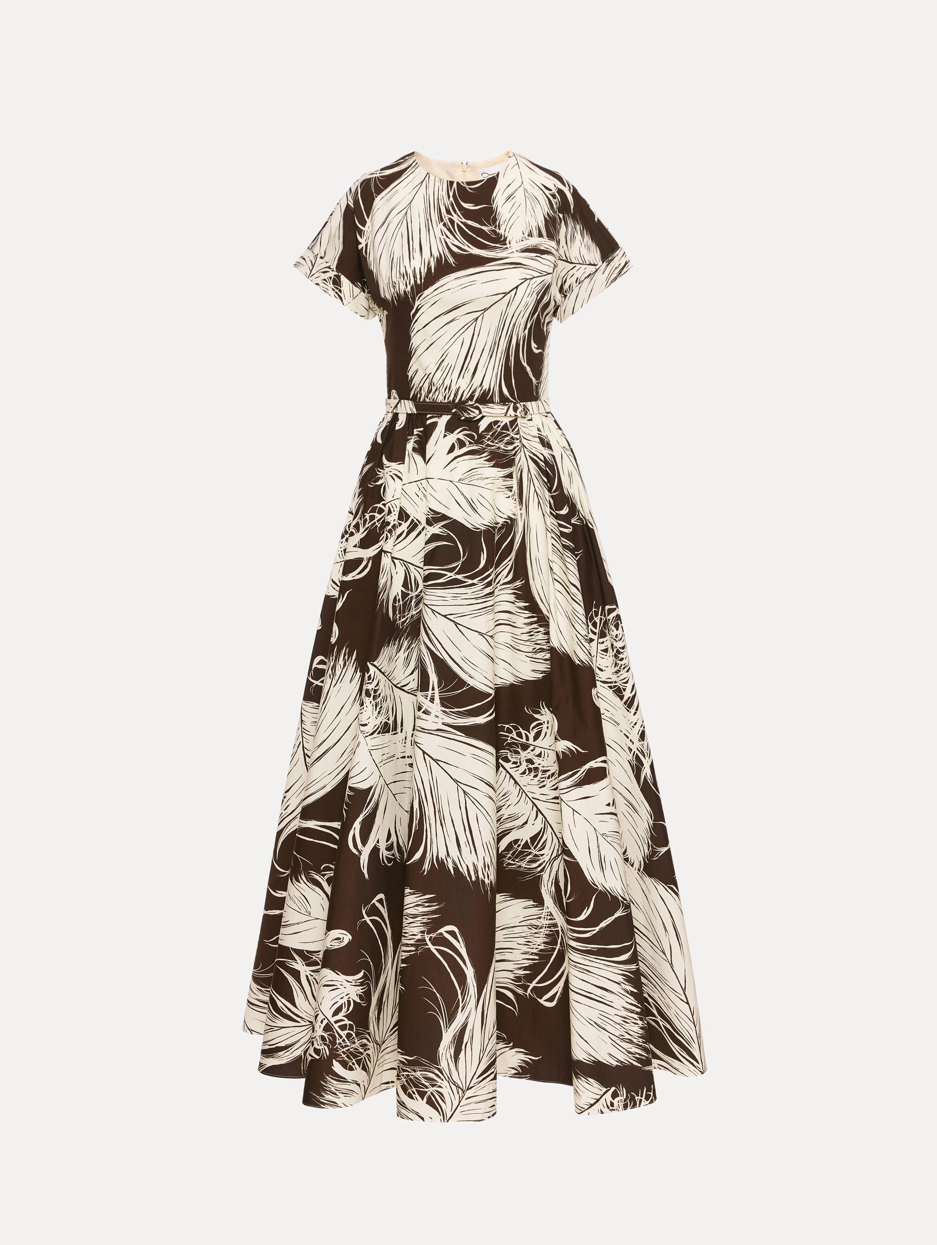 Feather Cotton Poplin Dress Ecru/dark brown / Oscar de la Renta