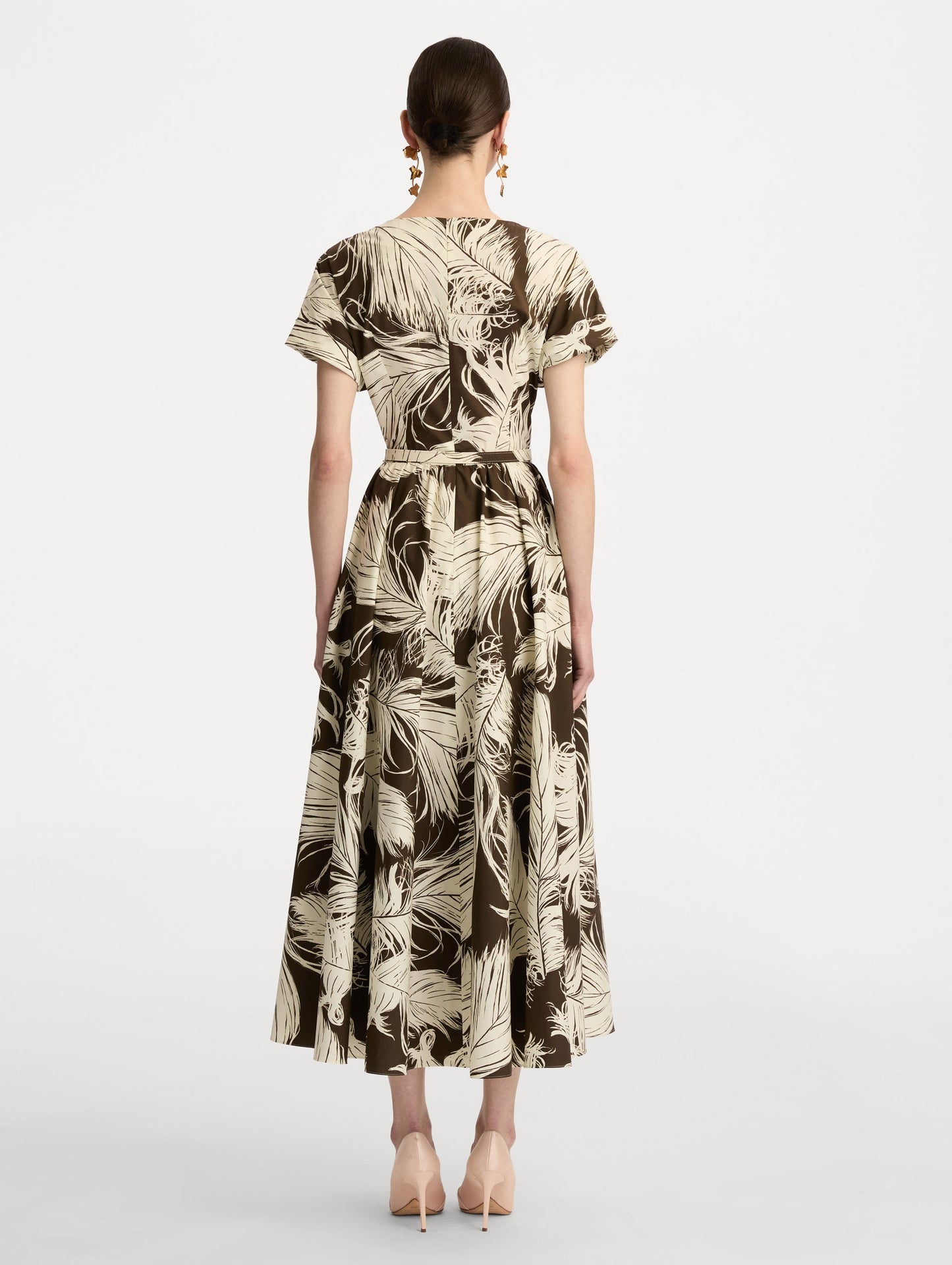 Feather Cotton Poplin Dress Ecru/dark brown / Oscar de la Renta
