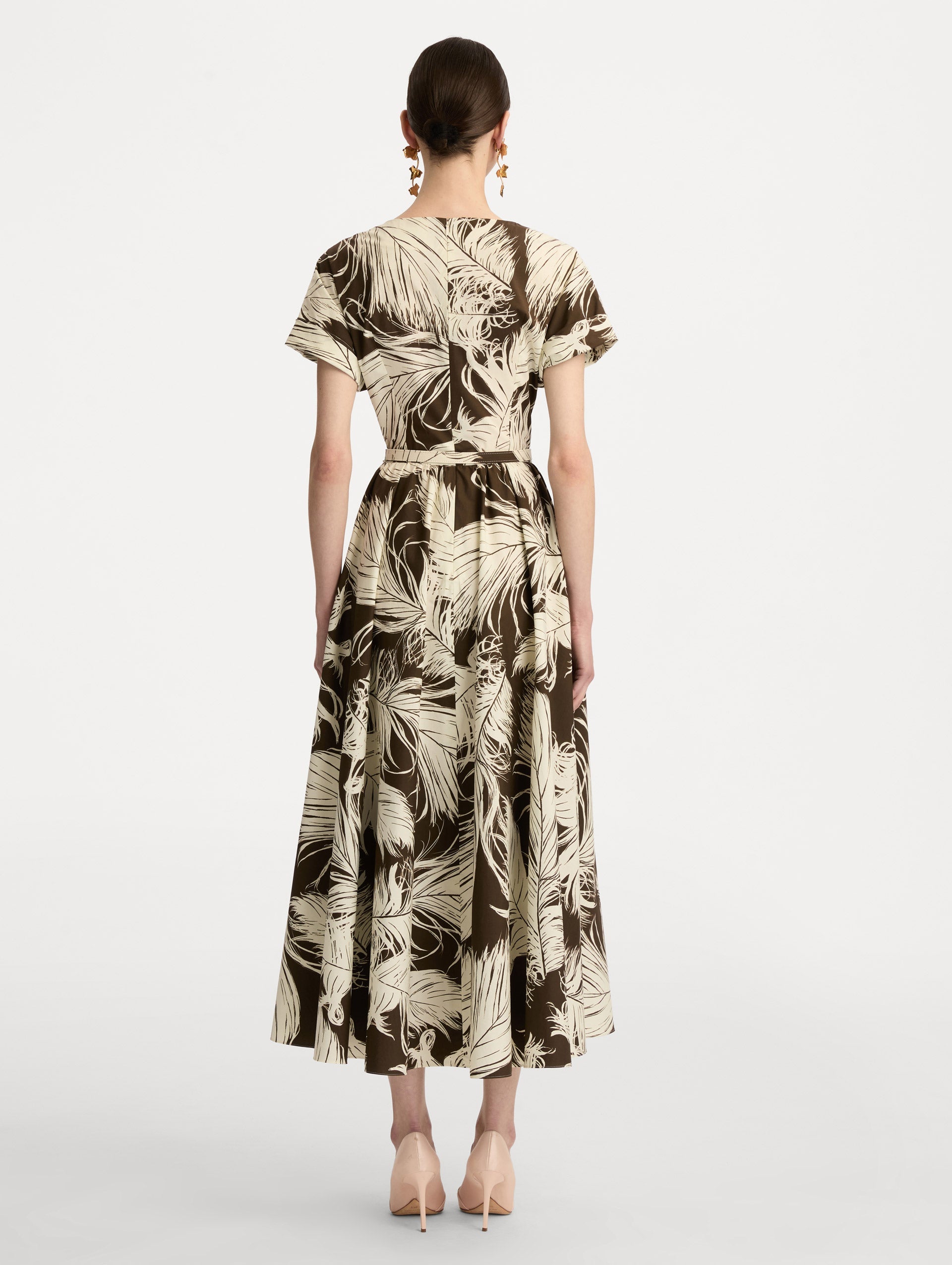 Feather Cotton Poplin Dress Ecru/dark brown / Oscar de la Renta