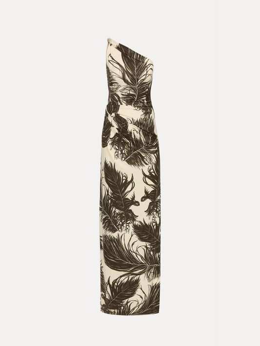 Feather Jersey Maxi Dress Dark brown/ecru / Oscar de la Renta