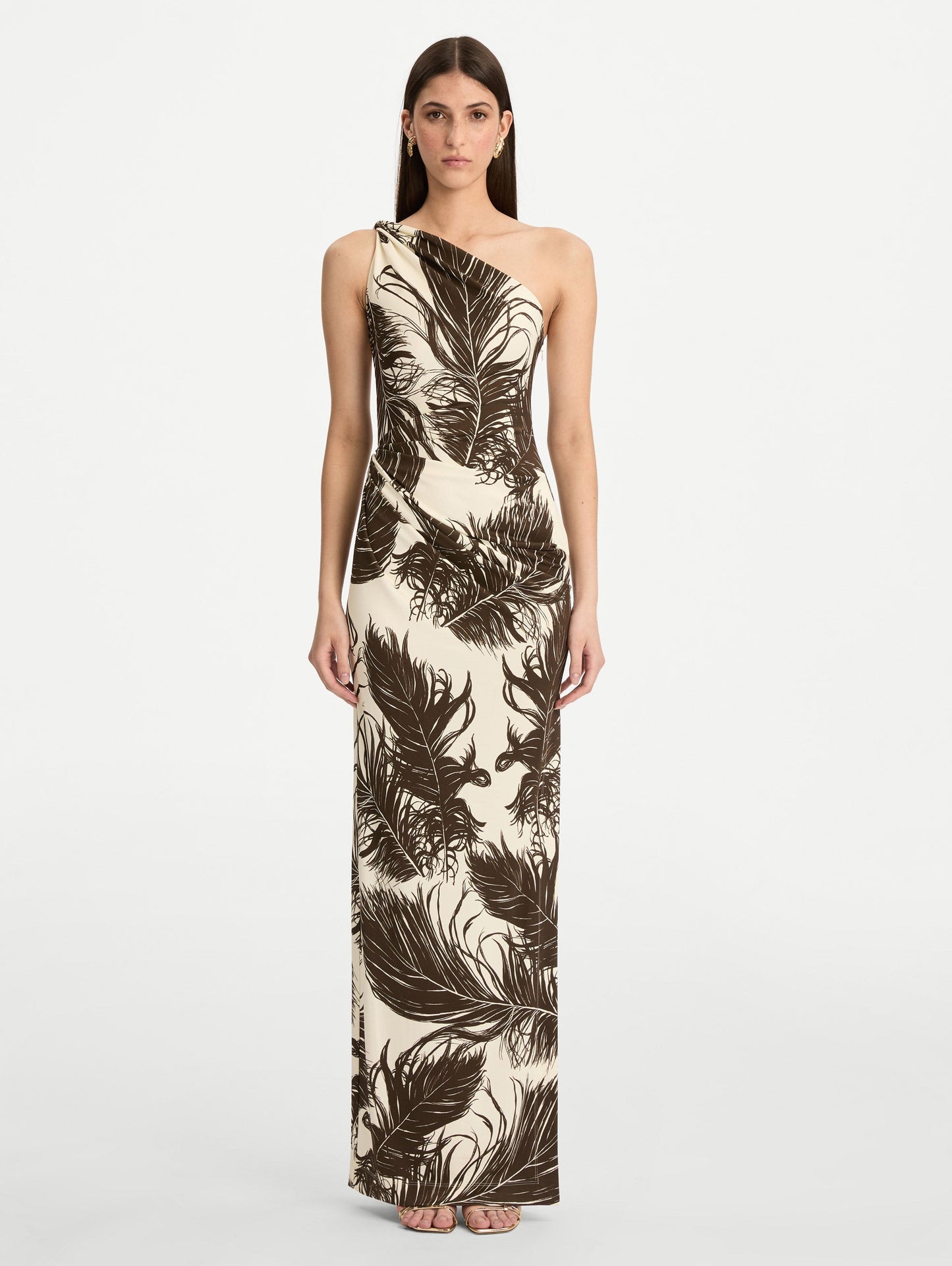 Feather Jersey Maxi Dress Dark brown/ecru / Oscar de la Renta