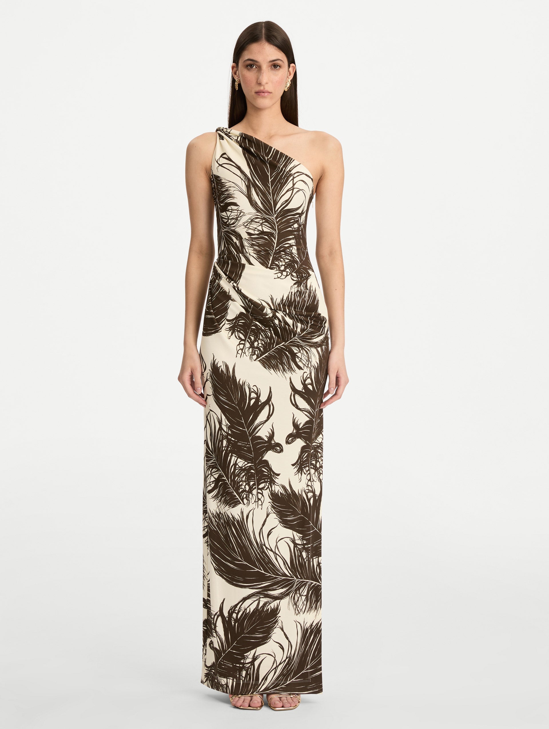 Feather Jersey Maxi Dress Dark brown/ecru / Oscar de la Renta