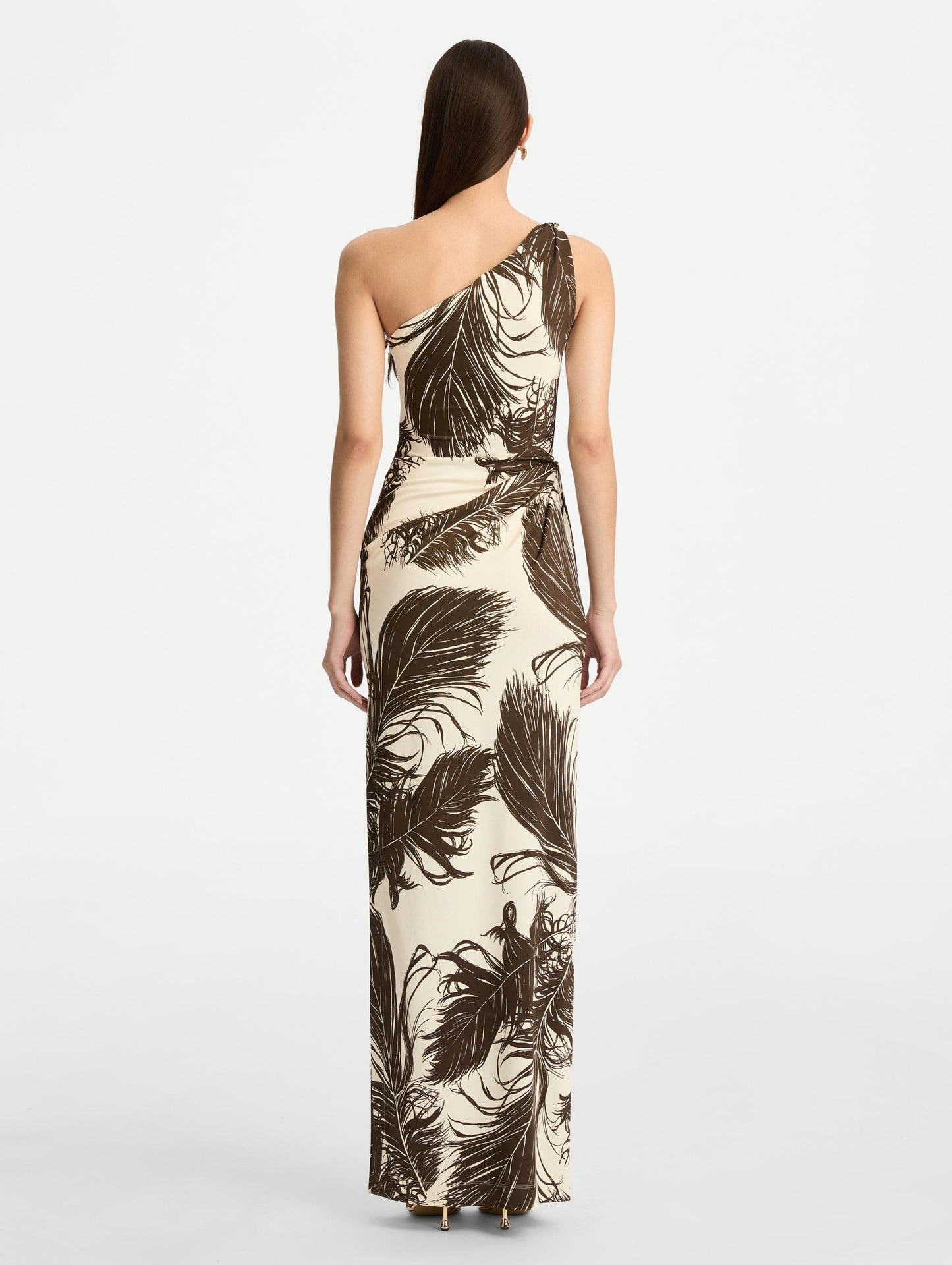 Feather Jersey Maxi Dress Dark brown/ecru / Oscar de la Renta