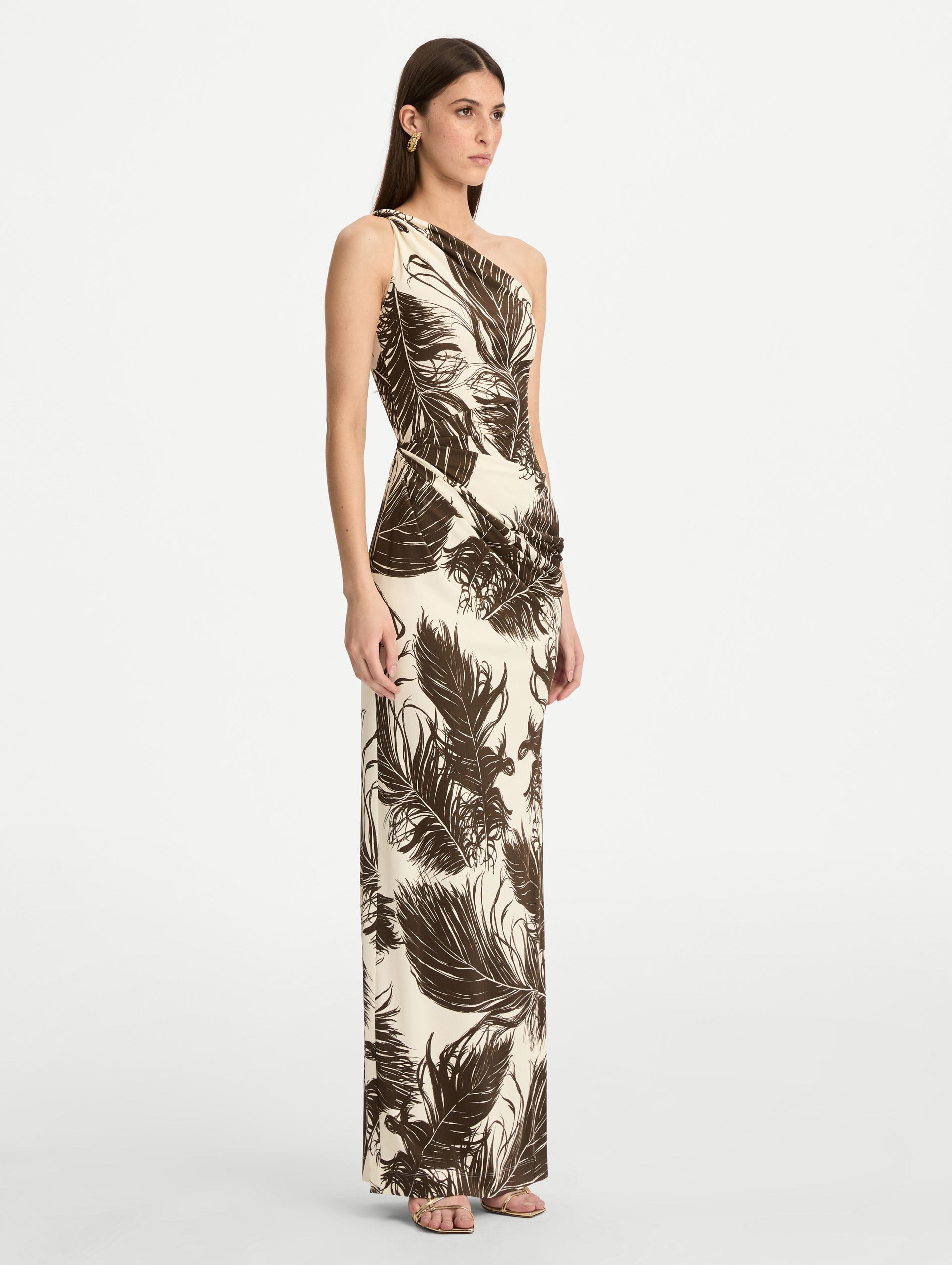 Feather Jersey Maxi Dress Dark brown/ecru / Oscar de la Renta