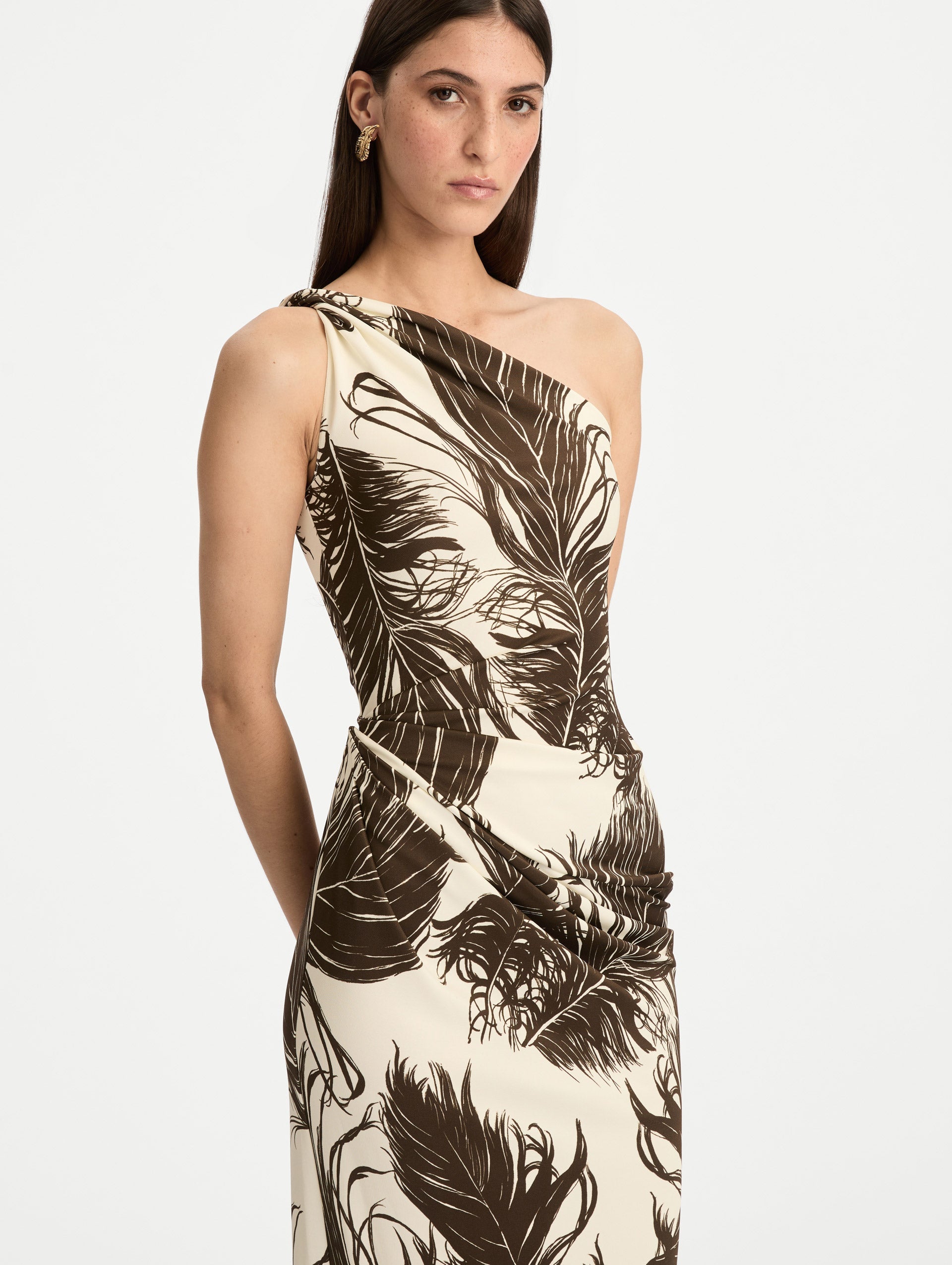 Feather Jersey Maxi Dress Dark brown/ecru / Oscar de la Renta