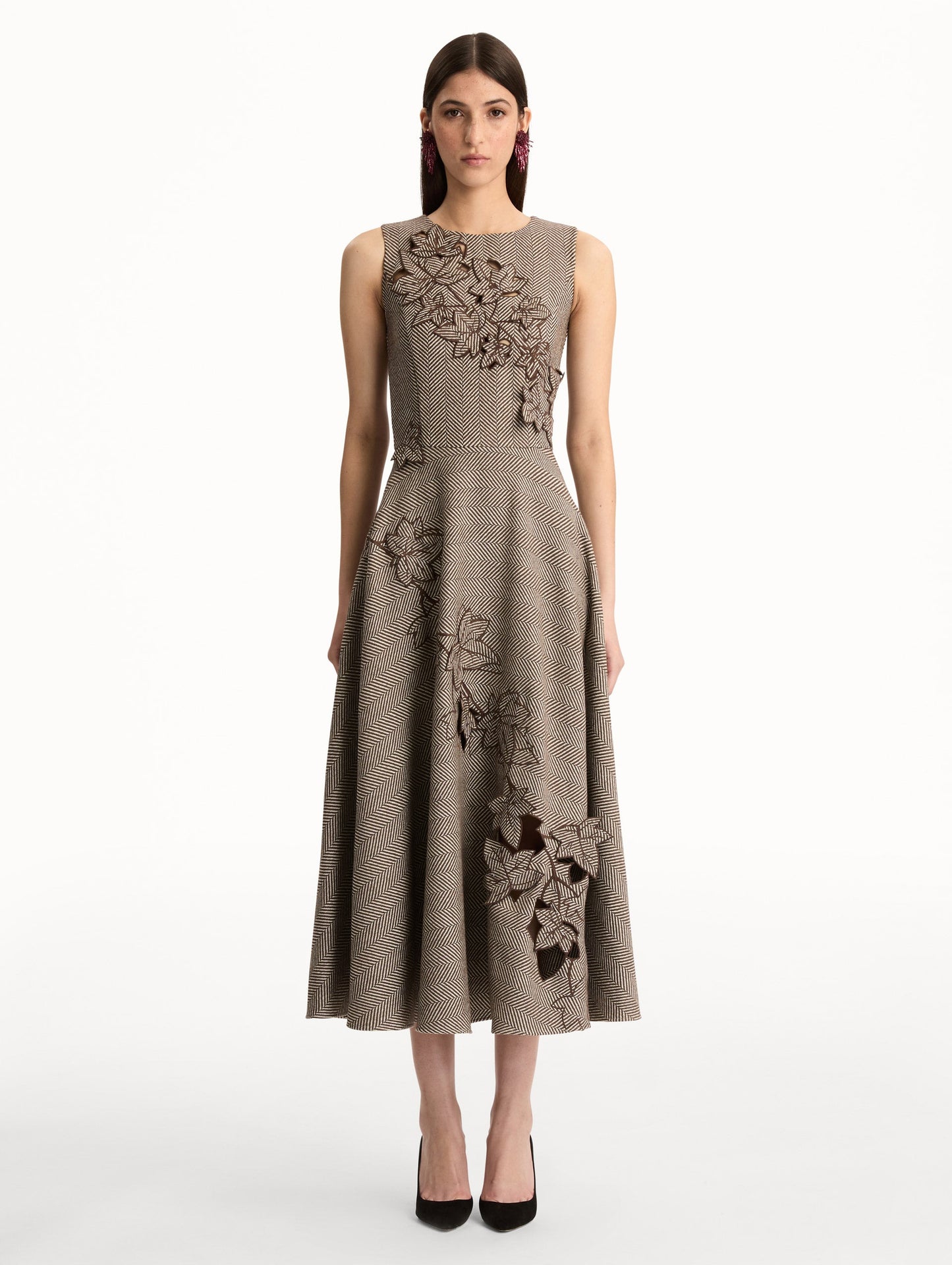 Ivy Threadwork Cutout Dress Walnut/natural / Oscar de la Renta