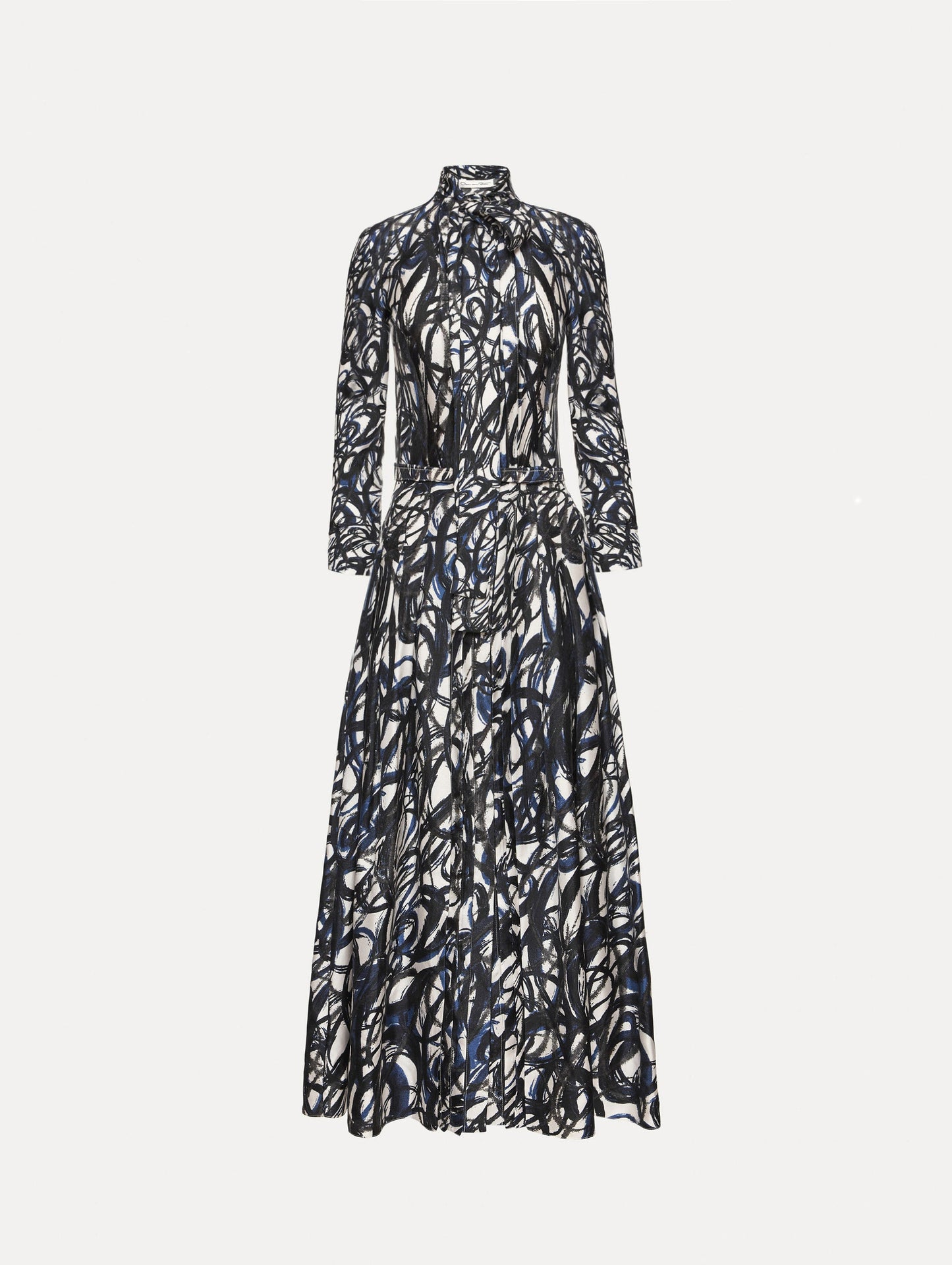 Abstract Sketch Silk Twill Dress Navy/white / Oscar de la Renta