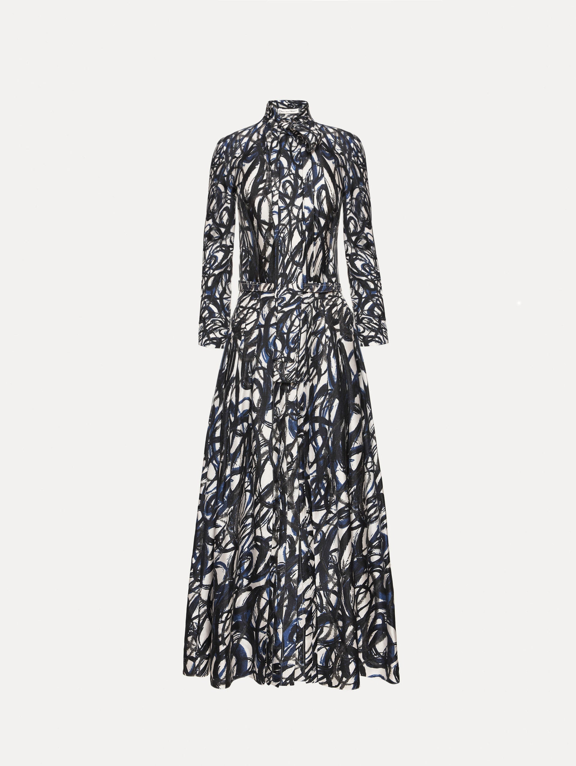 Abstract Sketch Silk Twill Dress Navy/white / Oscar de la Renta