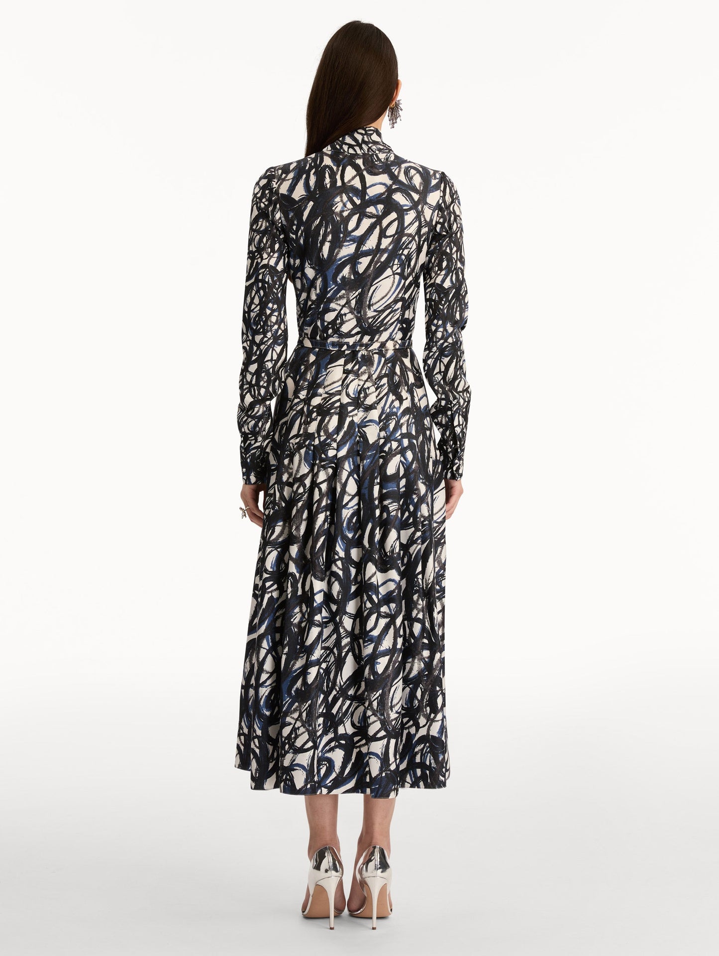 Abstract Sketch Silk Twill Dress Navy/white / Oscar de la Renta