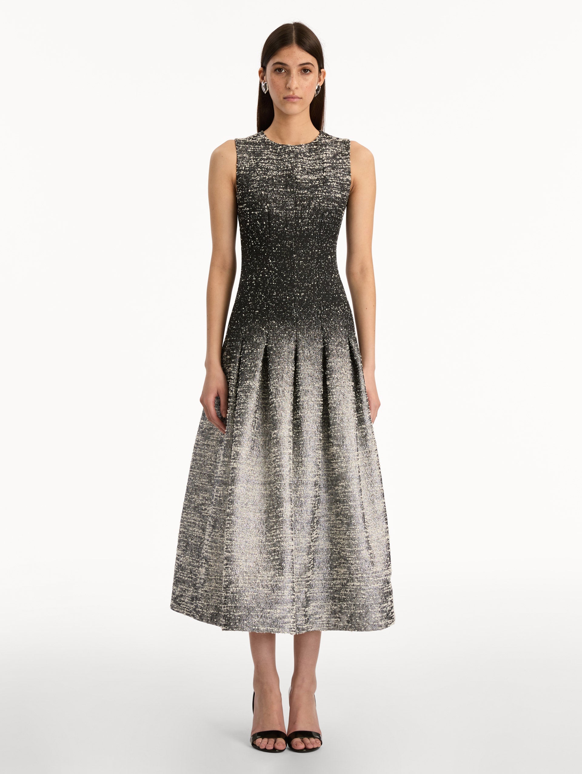 Ombré Lurex Bouclé Jacquard Dress Black/ivory / Oscar de la Renta