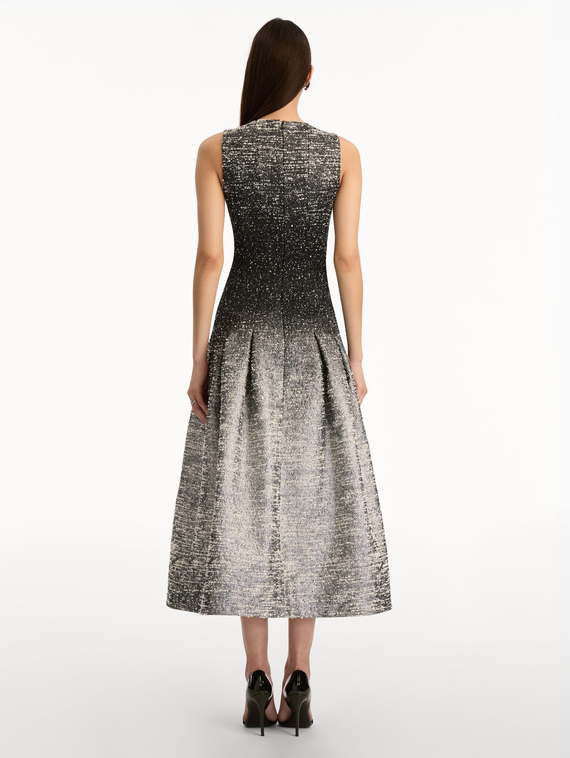 Ombré Lurex Bouclé Jacquard Dress Black/ivory / Oscar de la Renta