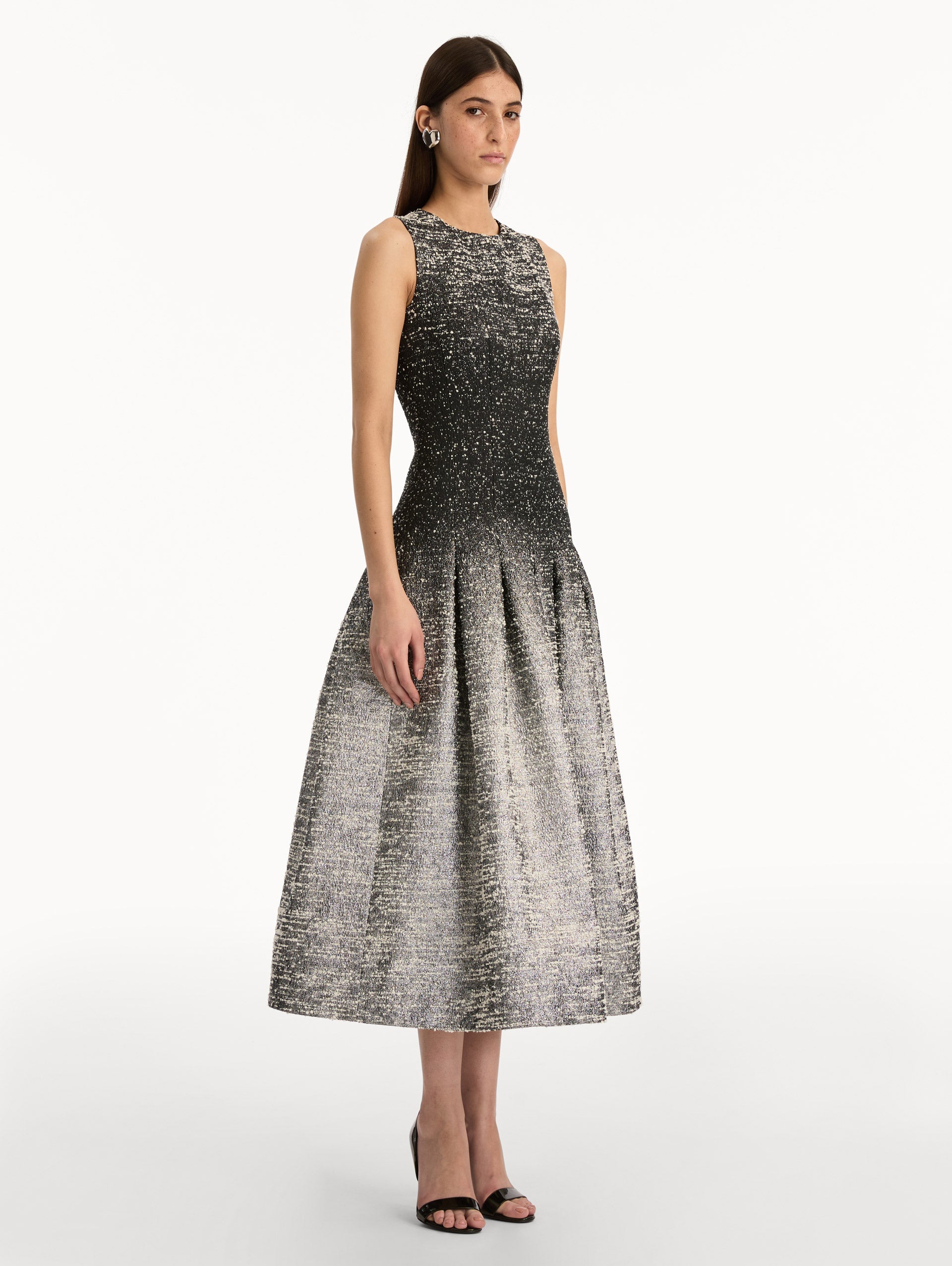 Ombré Lurex Bouclé Jacquard Dress Black/ivory / Oscar de la Renta
