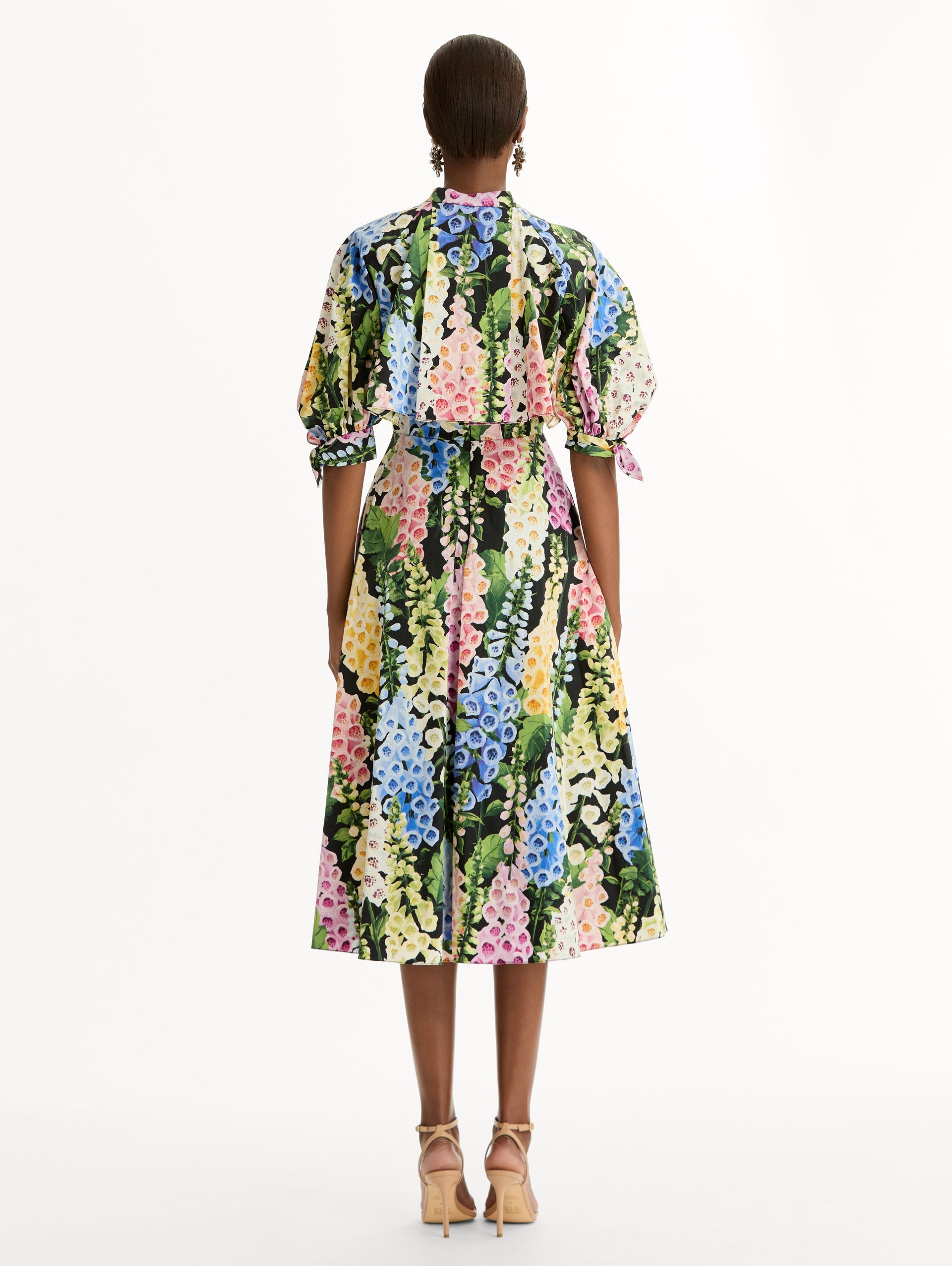 Foxglove Cotton Poplin Puff Sleeve Dress Black multi / Oscar de la Renta