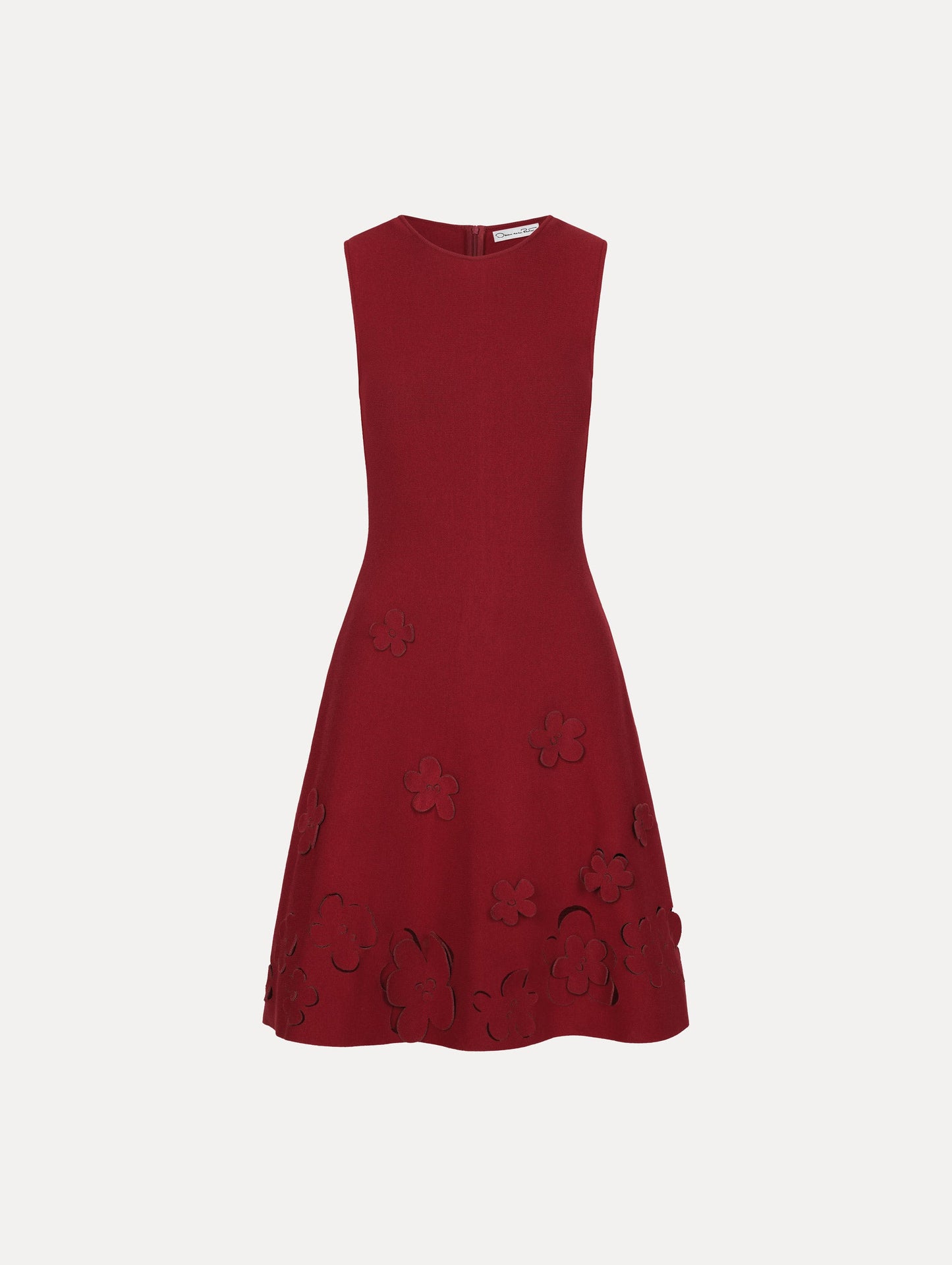 Laser-Cut Floral Knit Dress Wine / Oscar de la Renta