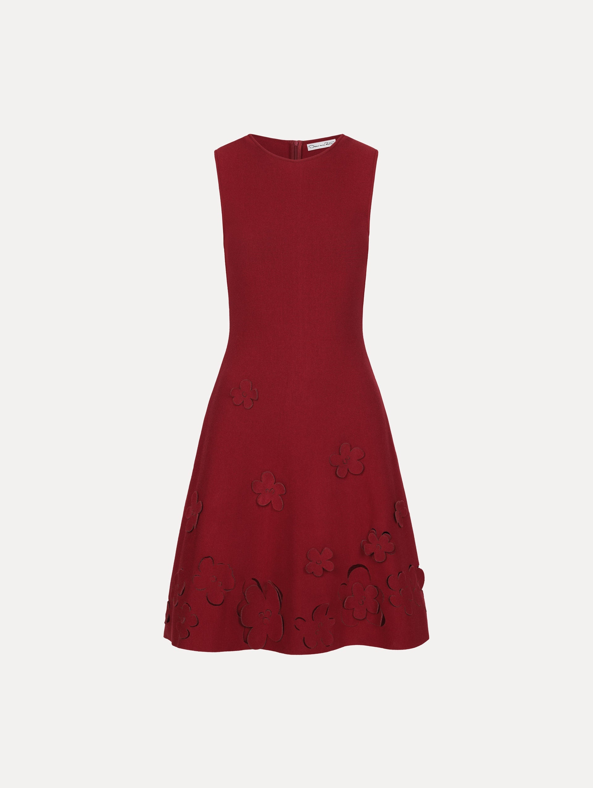 Laser-Cut Floral Knit Dress Wine / Oscar de la Renta