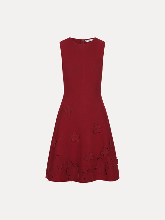 Laser-Cut Floral Knit Dress Wine / Oscar de la Renta
