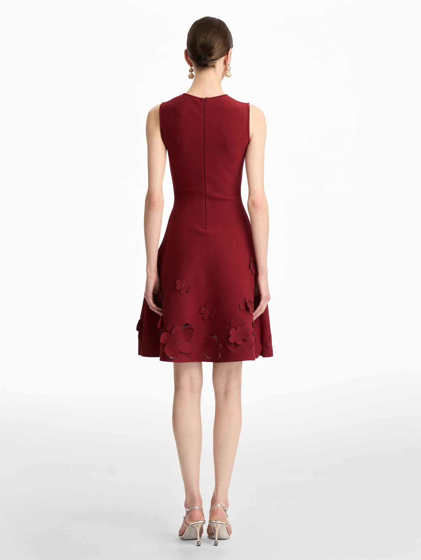 Laser-Cut Floral Knit Dress Wine / Oscar de la Renta