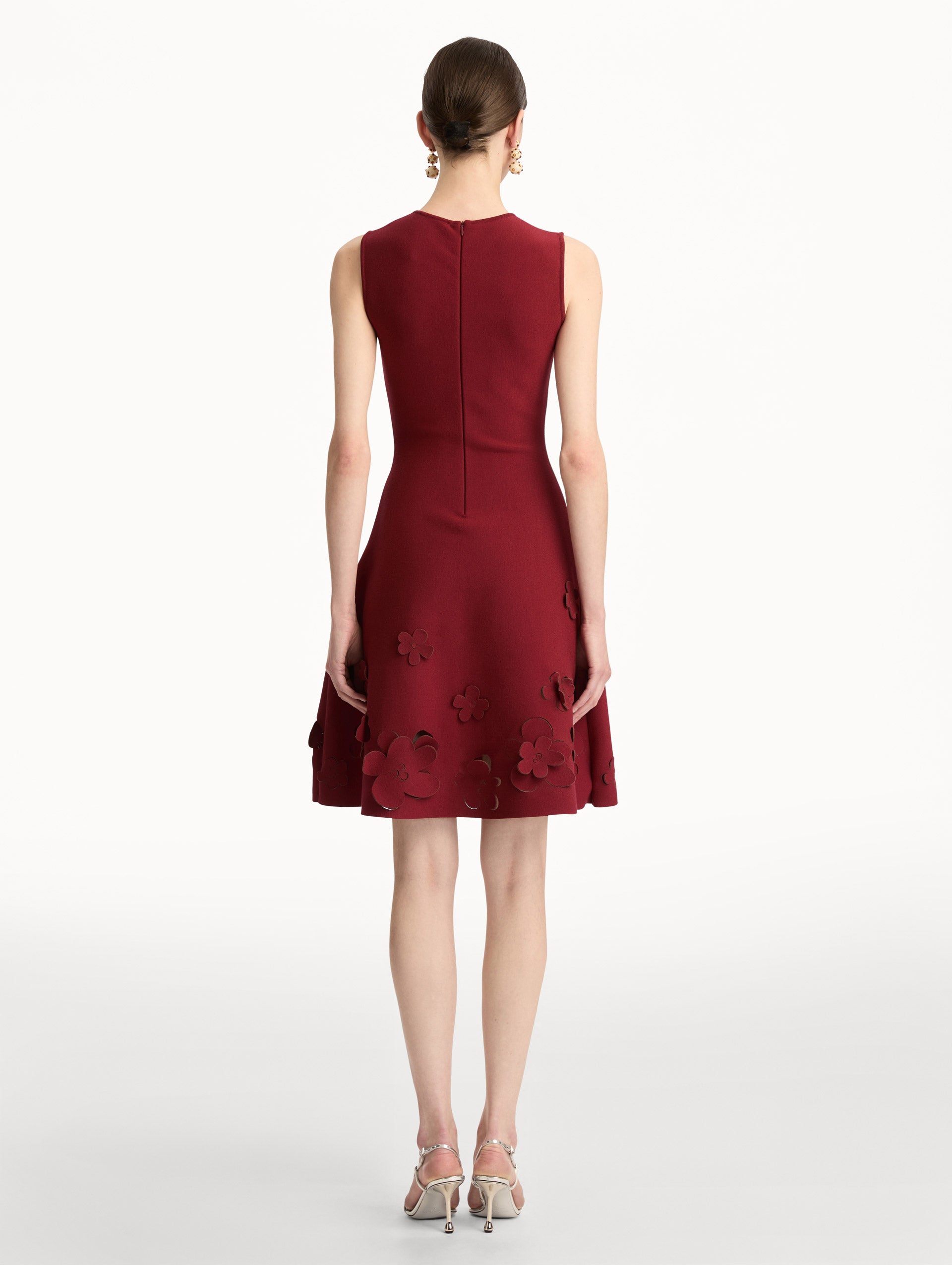 Laser-Cut Floral Knit Dress Wine / Oscar de la Renta
