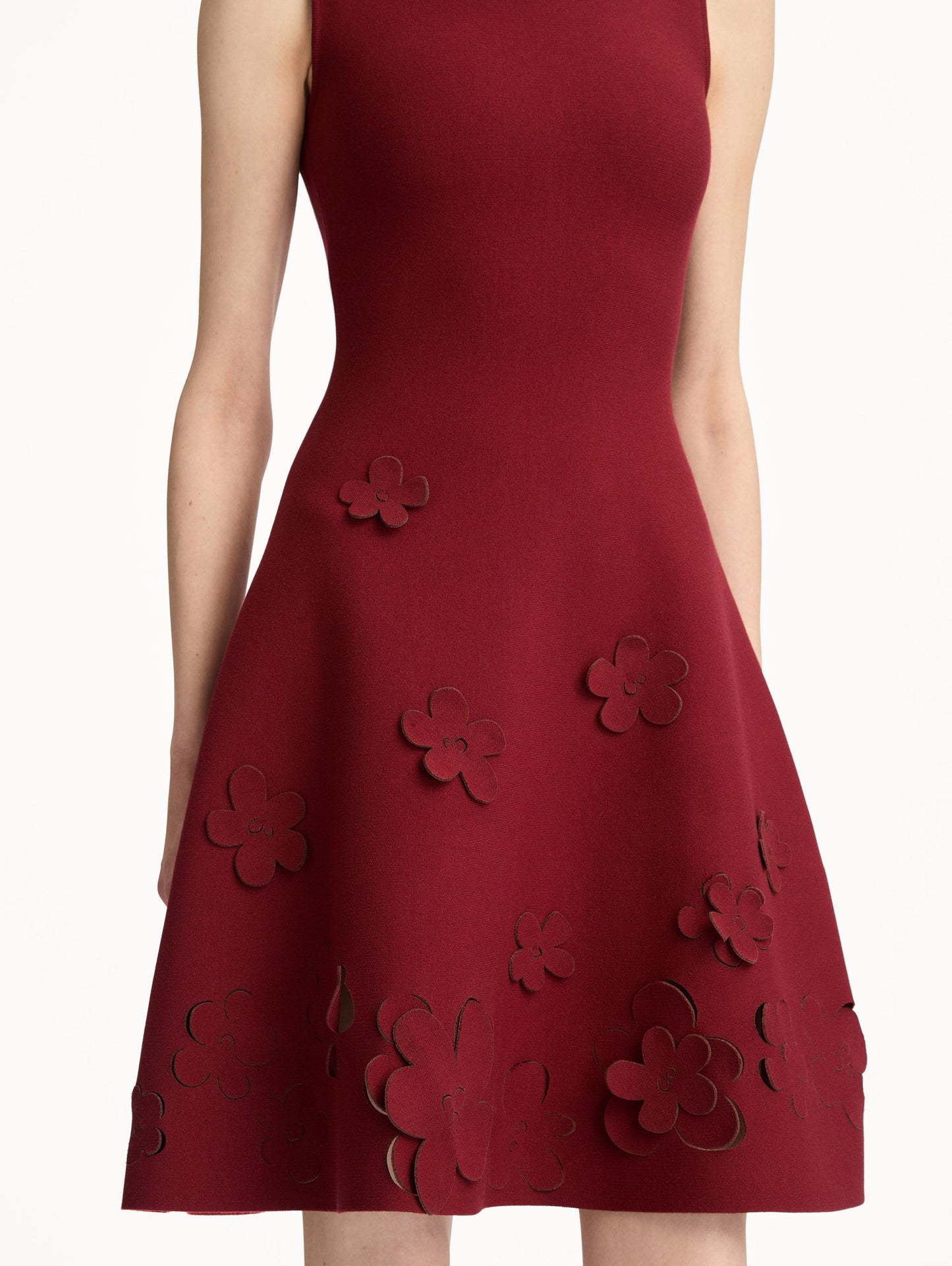 Laser-Cut Floral Knit Dress Wine / Oscar de la Renta
