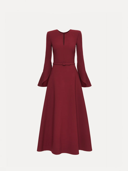 Split Neck Wool Dress Wine / Oscar de la Renta
