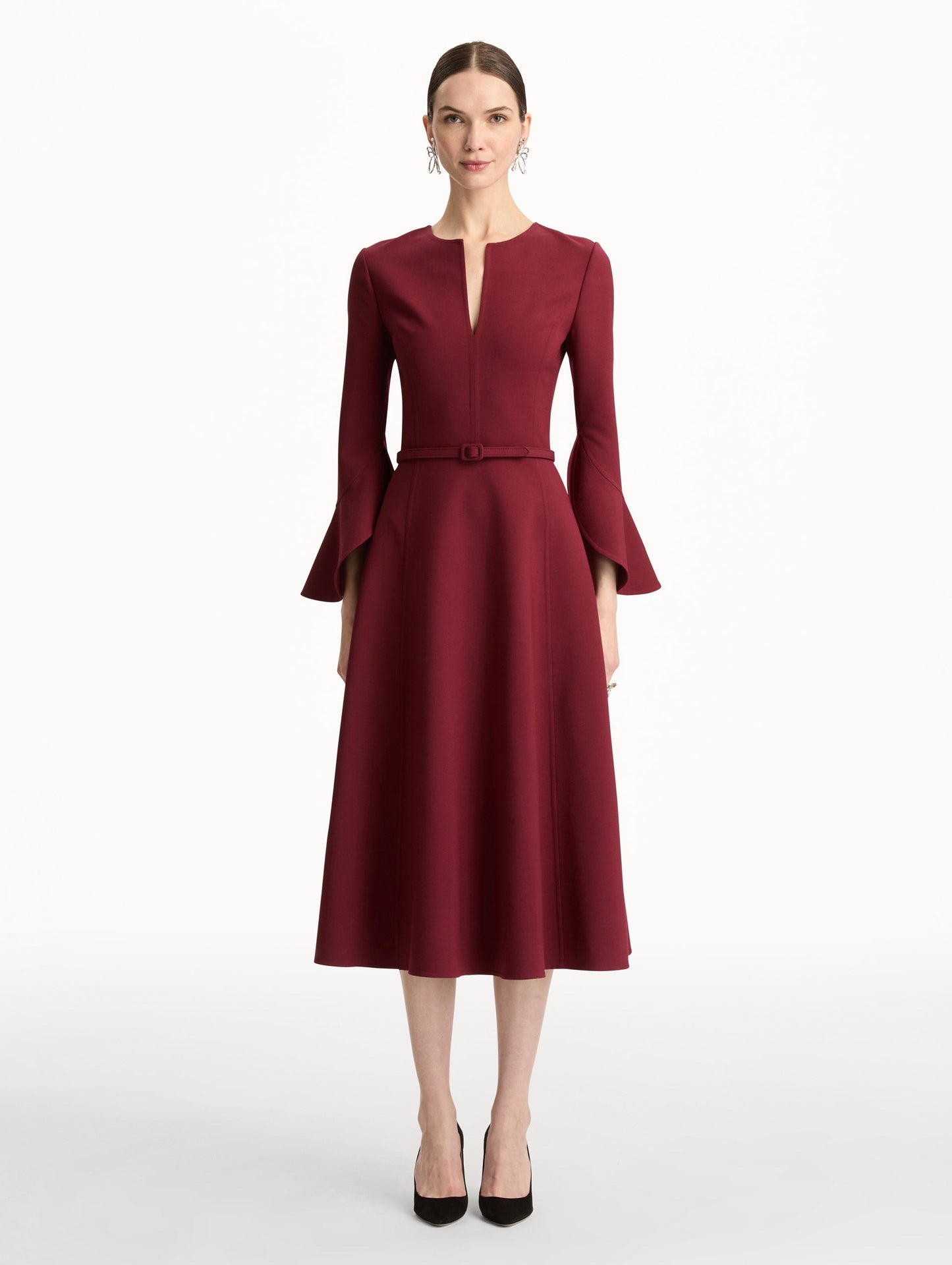 Split Neck Wool Dress Wine / Oscar de la Renta