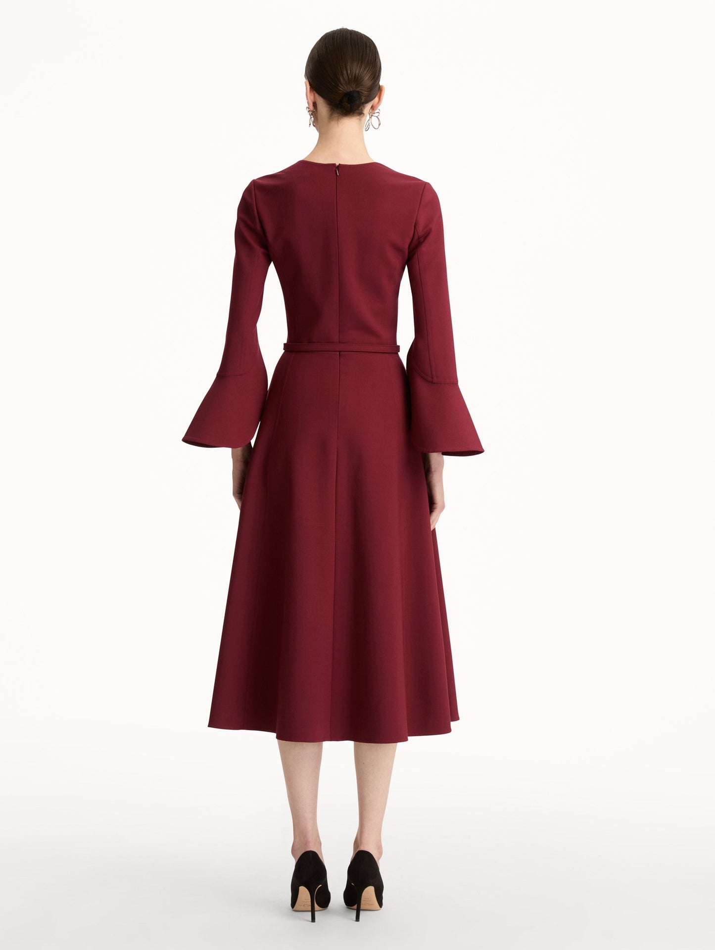 Split Neck Wool Dress Wine / Oscar de la Renta