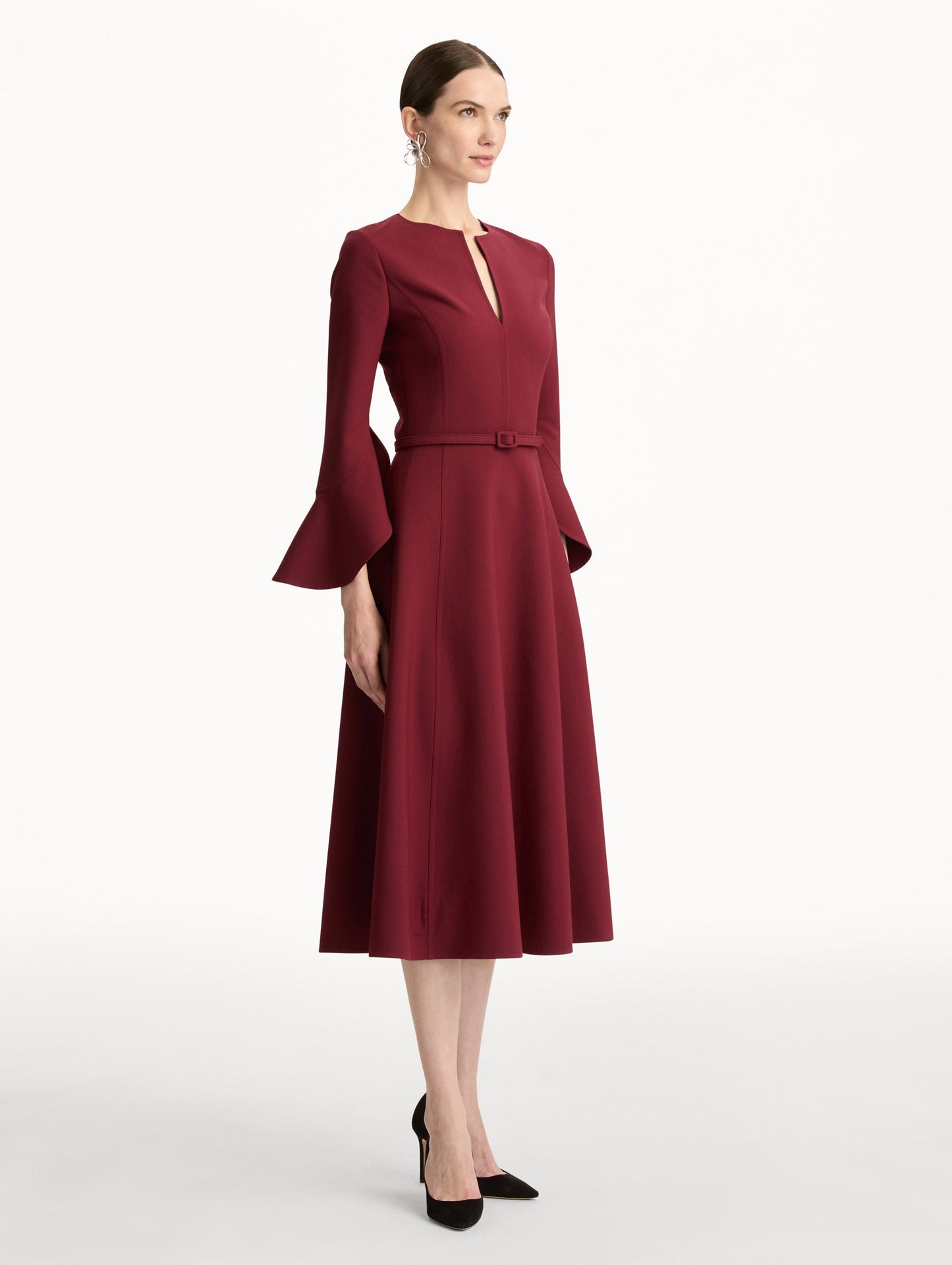 Split Neck Wool Dress Wine / Oscar de la Renta