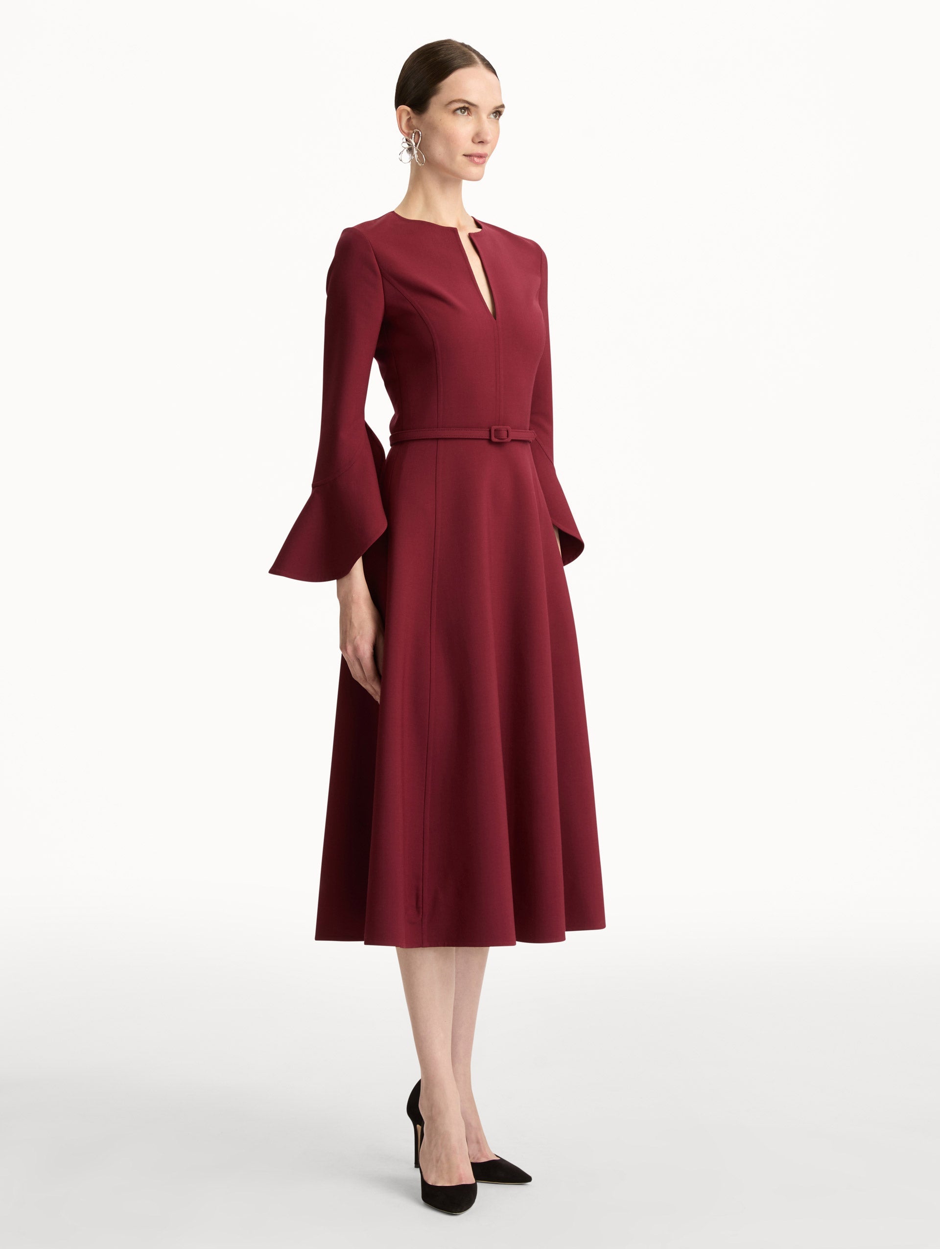 Split Neck Wool Dress Wine / Oscar de la Renta