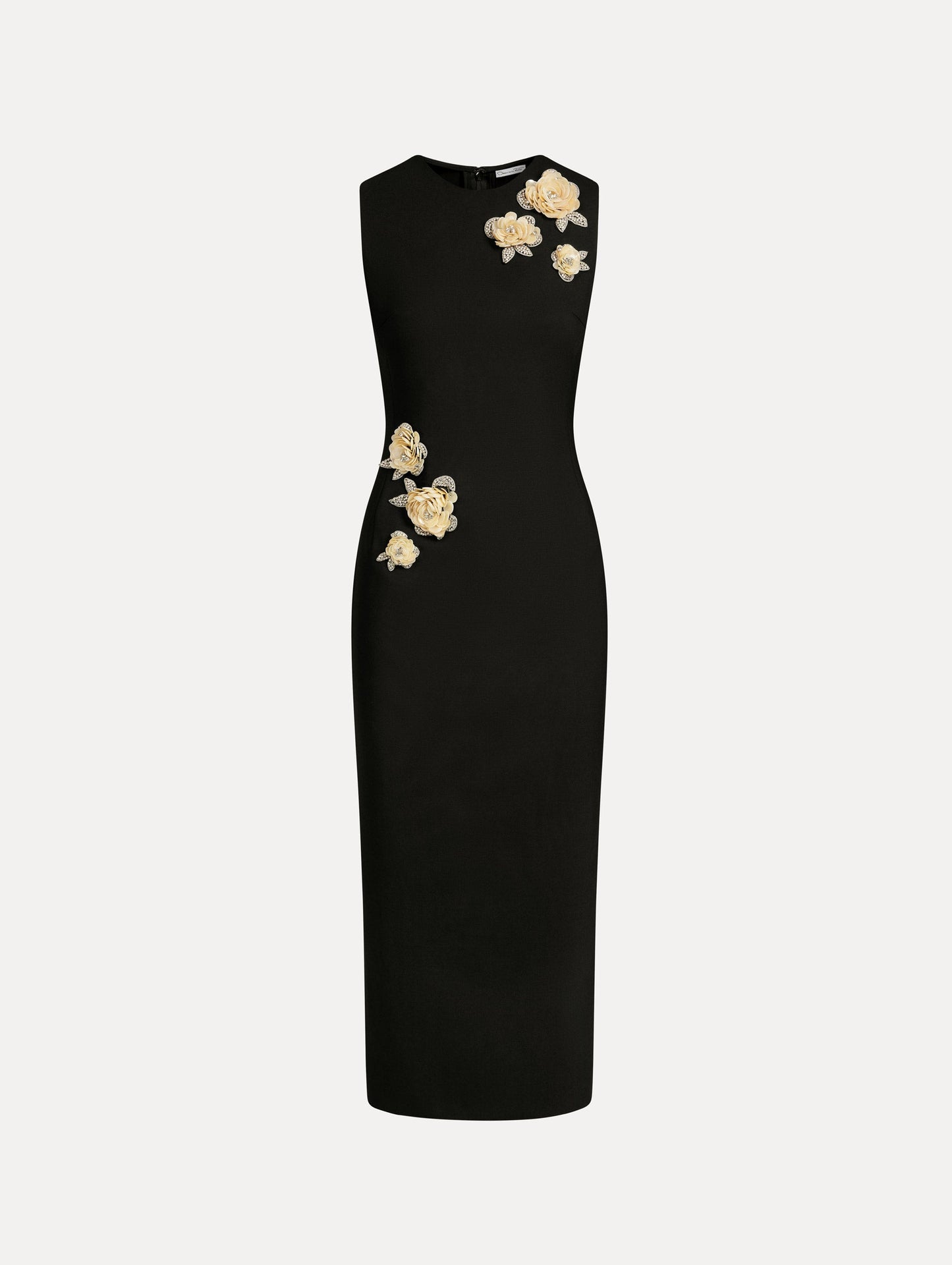 Brooch Embroidered Cocktail Sleeveless Dress Black / Oscar de la Renta
