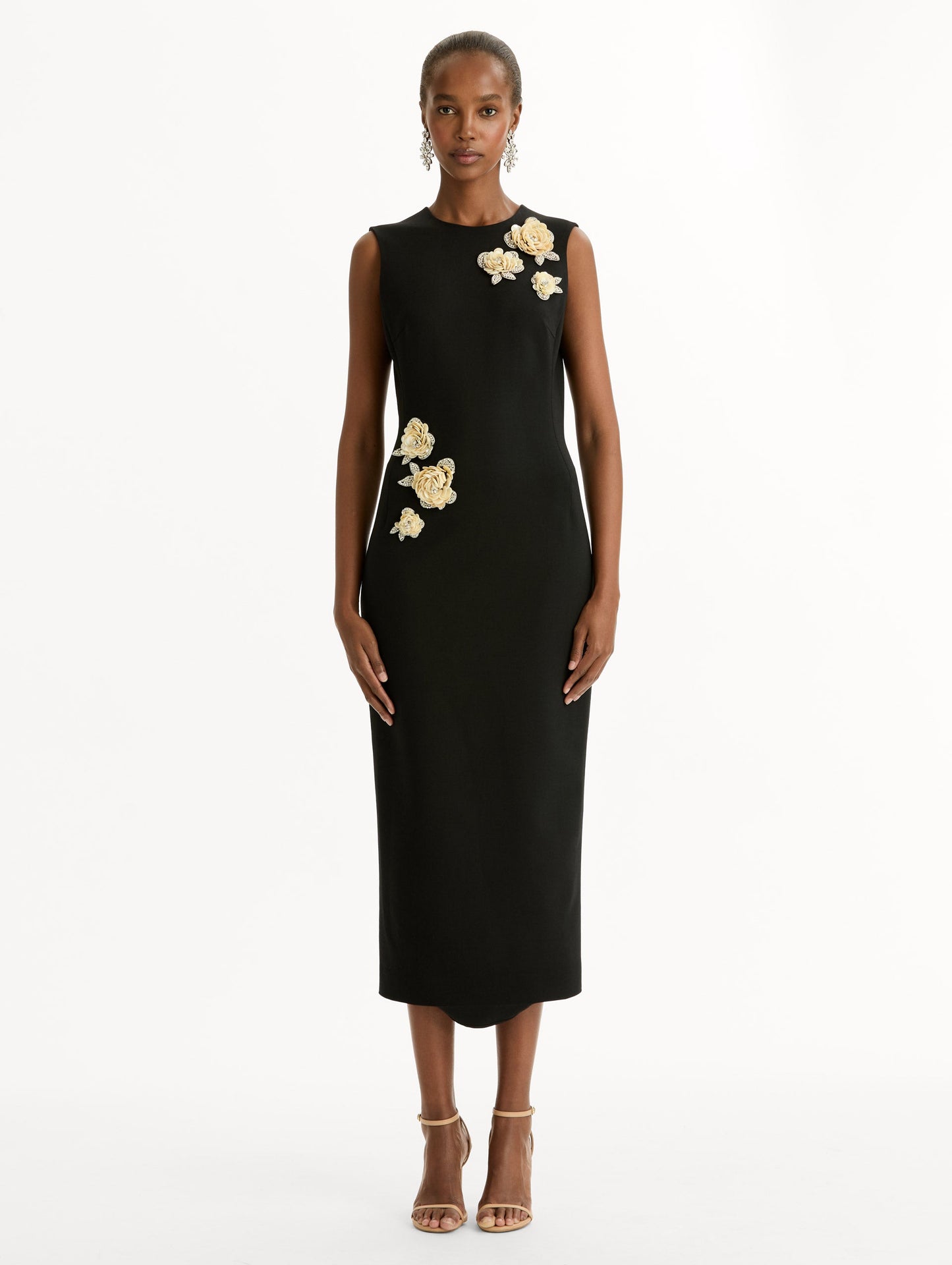 Brooch Embroidered Cocktail Sleeveless Dress Black / Oscar de la Renta