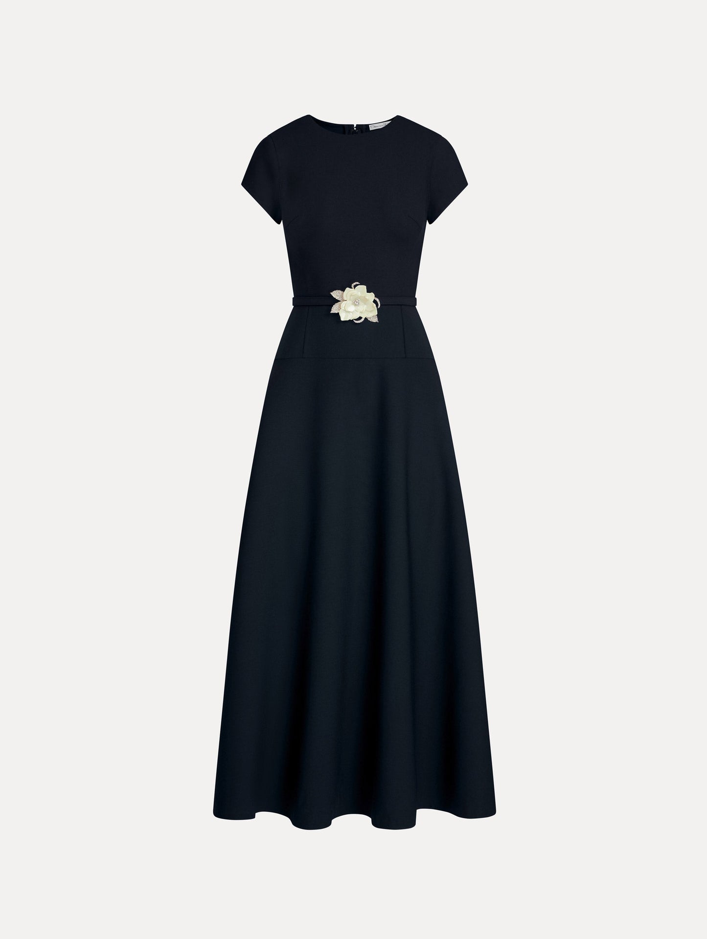 Floral Belt Short Sleeve Dress Navy / Oscar de la Renta