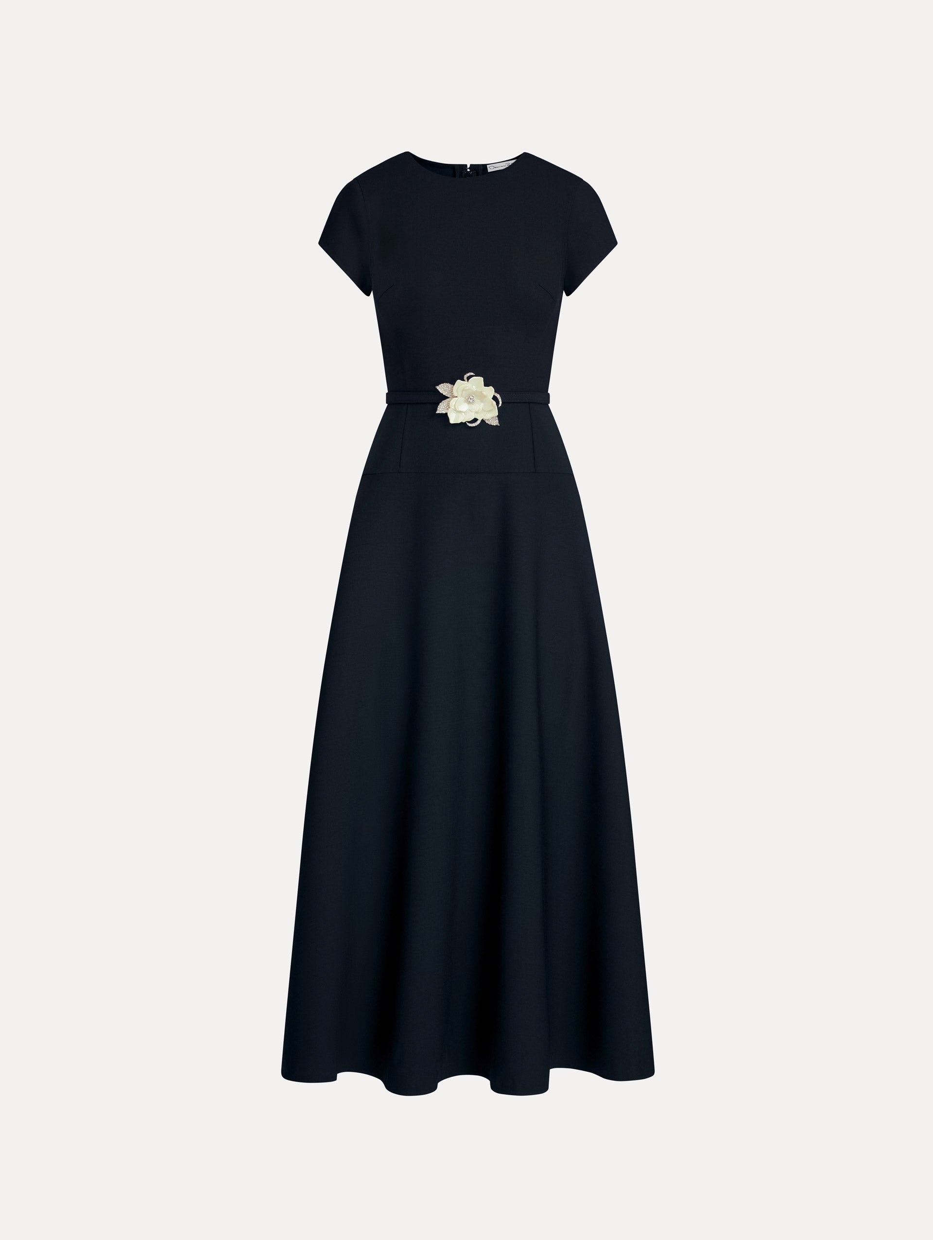 Floral Belt Short Sleeve Dress Navy / Oscar de la Renta