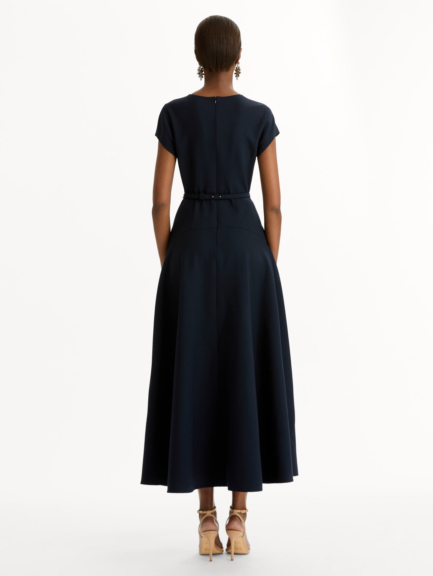 Floral Belt Short Sleeve Dress Navy / Oscar de la Renta